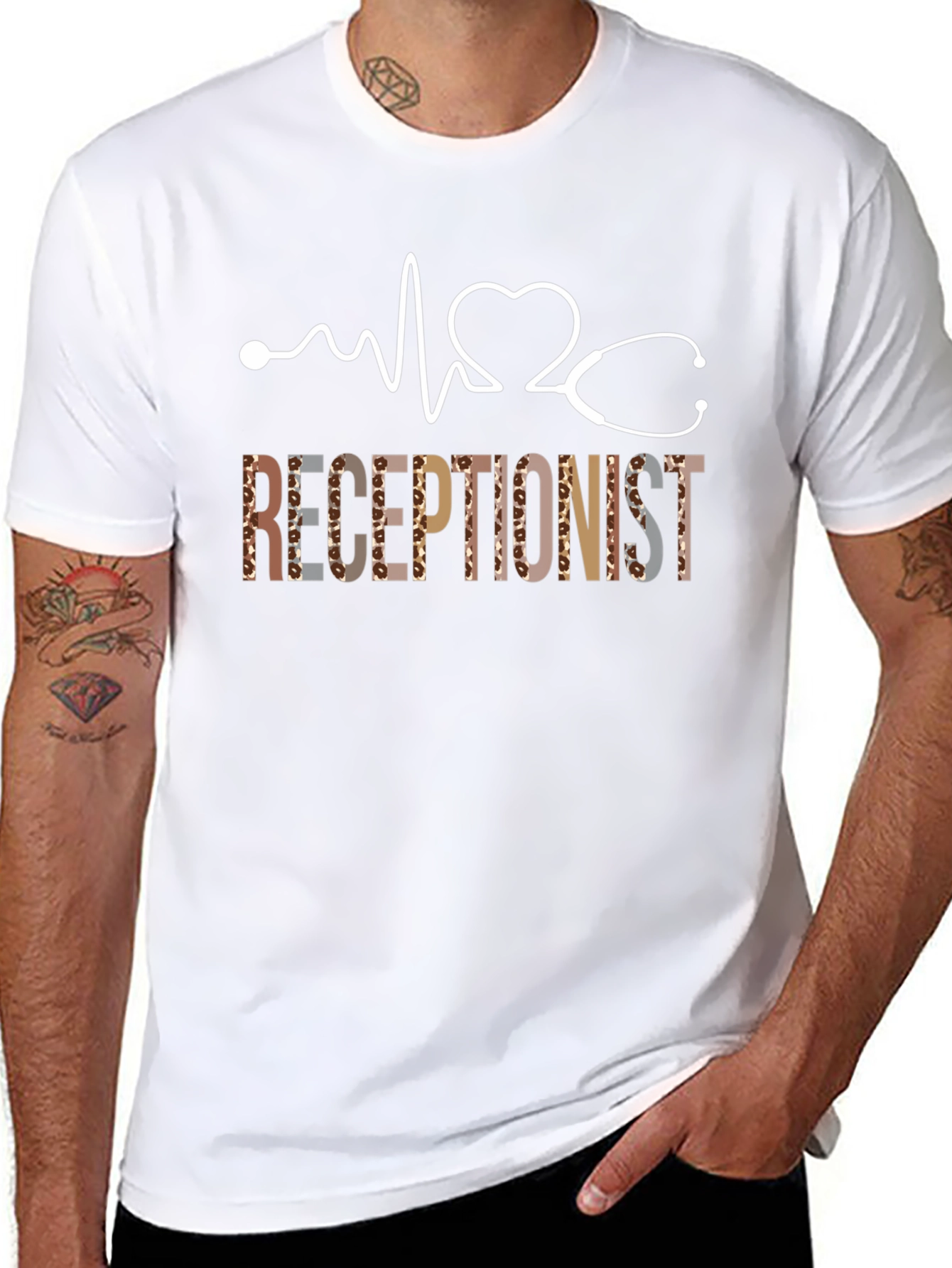 Receptionist Heartbeat Leopard Print T-Shirt