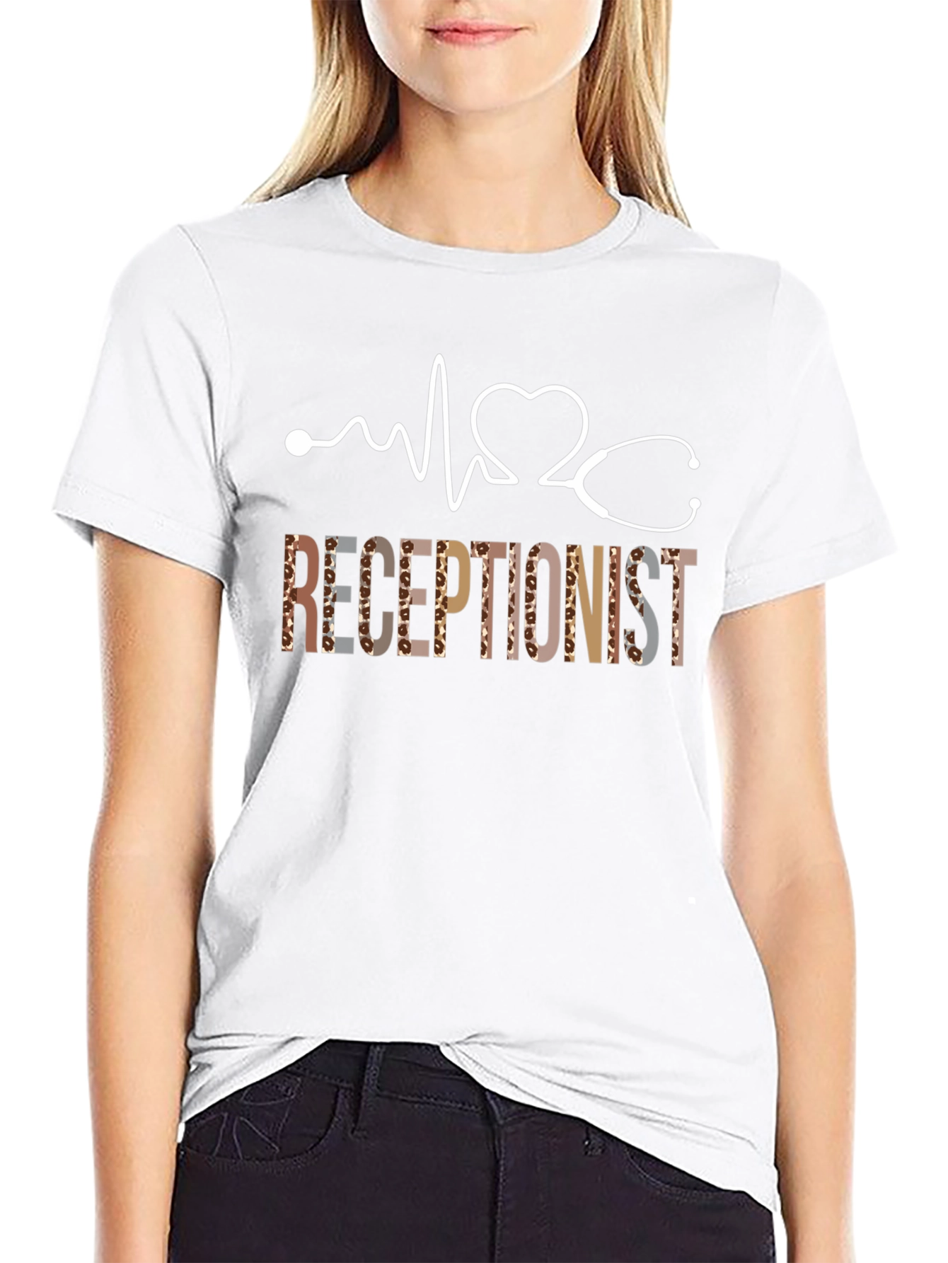 Receptionist Heartbeat Leopard Print T-Shirt