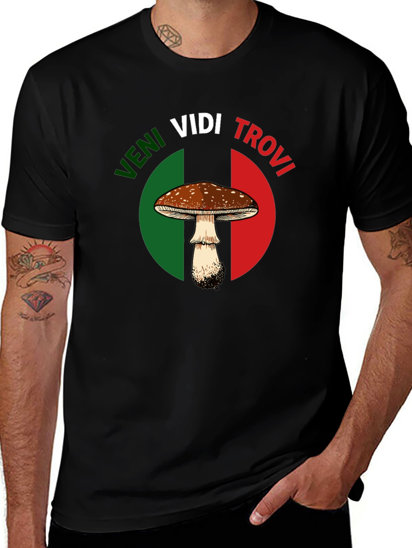 Veni Vidi Trovi Mushroom Graphic T-Shirt
