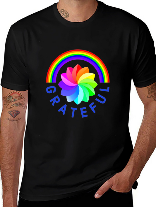 Grateful Rainbow Flower Graphic Tee - Stylish Comfort