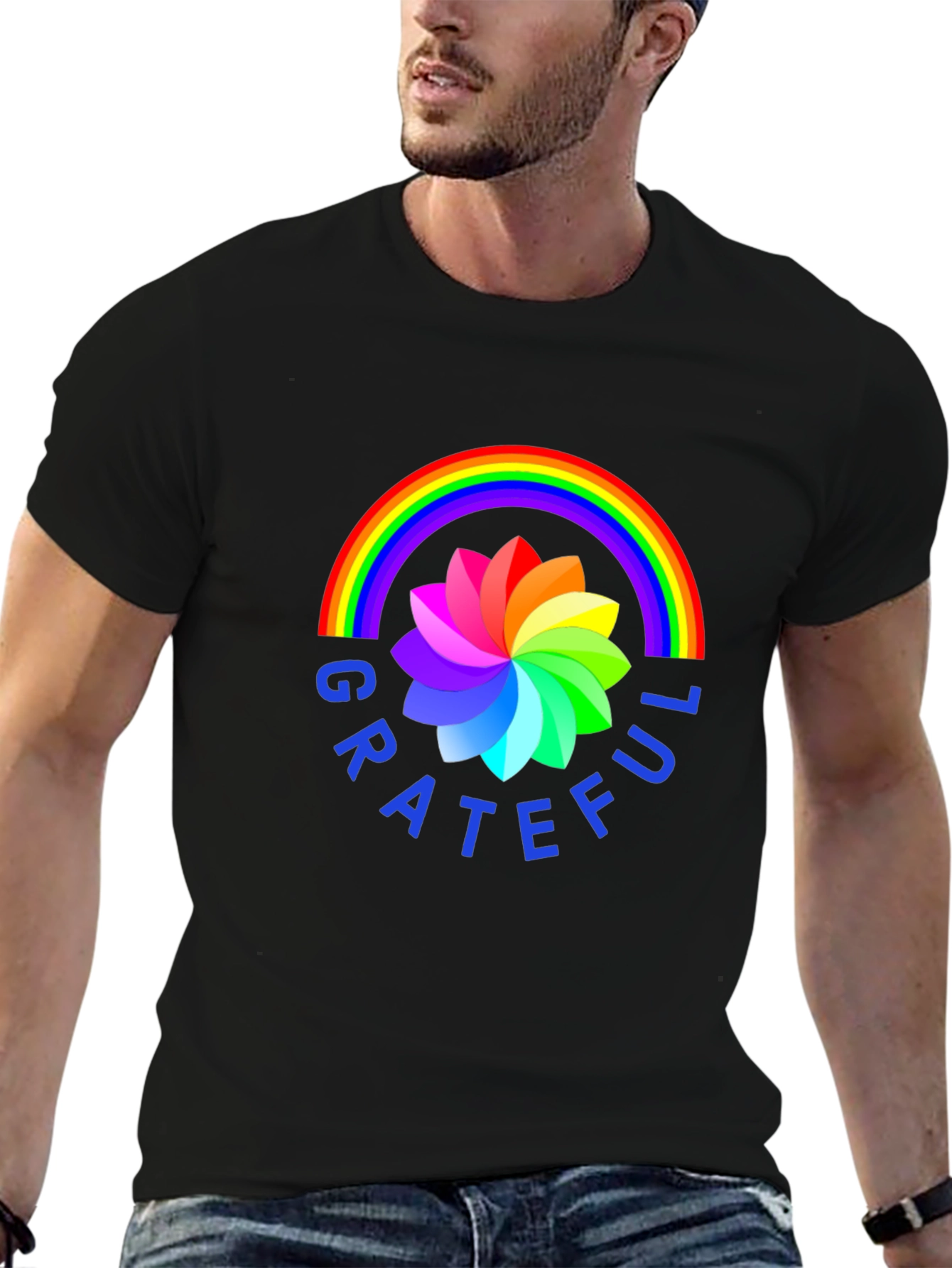 Grateful Rainbow Flower Graphic Tee - Stylish Comfort