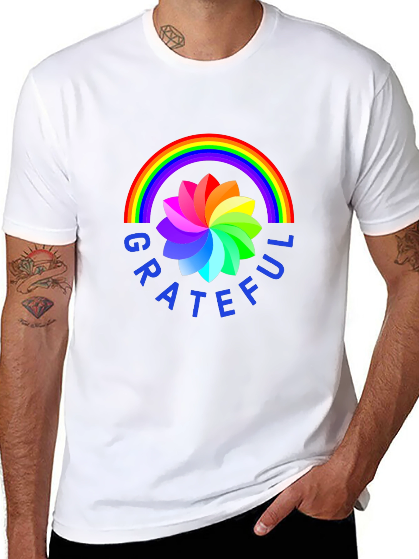 Grateful Rainbow Flower Graphic Tee - Stylish Comfort