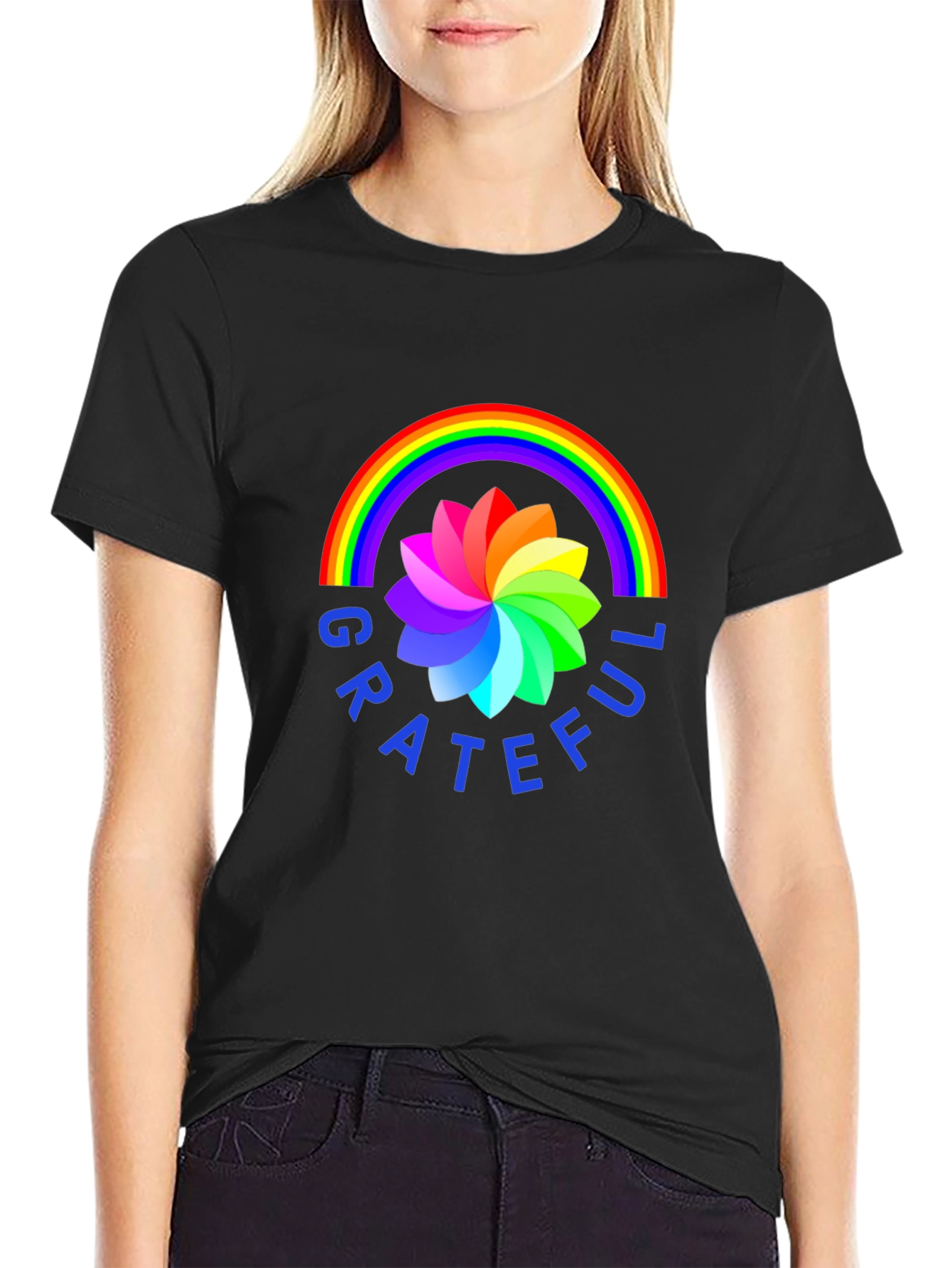 Grateful Rainbow Flower Graphic Tee - Stylish Comfort