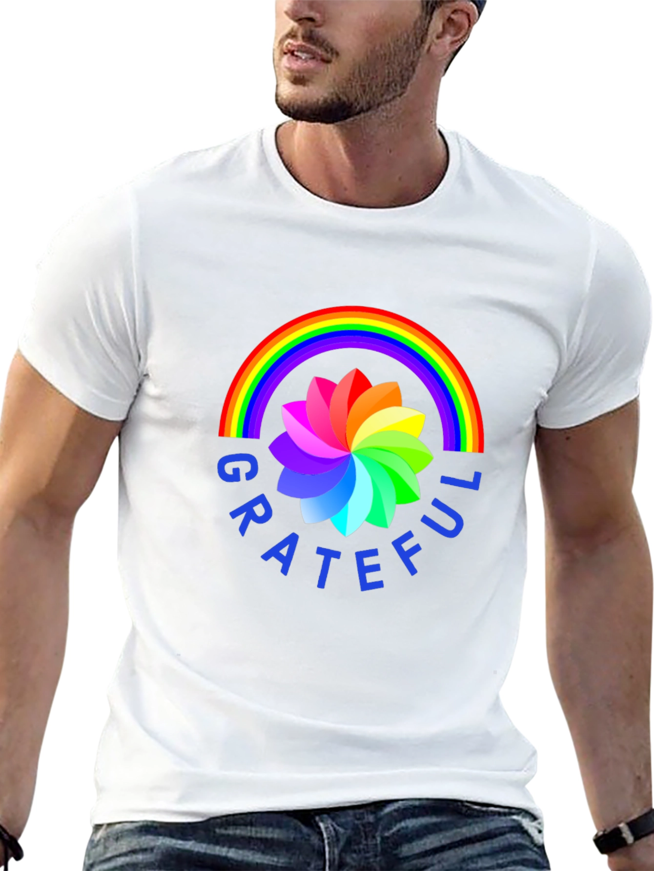 Grateful Rainbow Flower Graphic Tee - Stylish Comfort