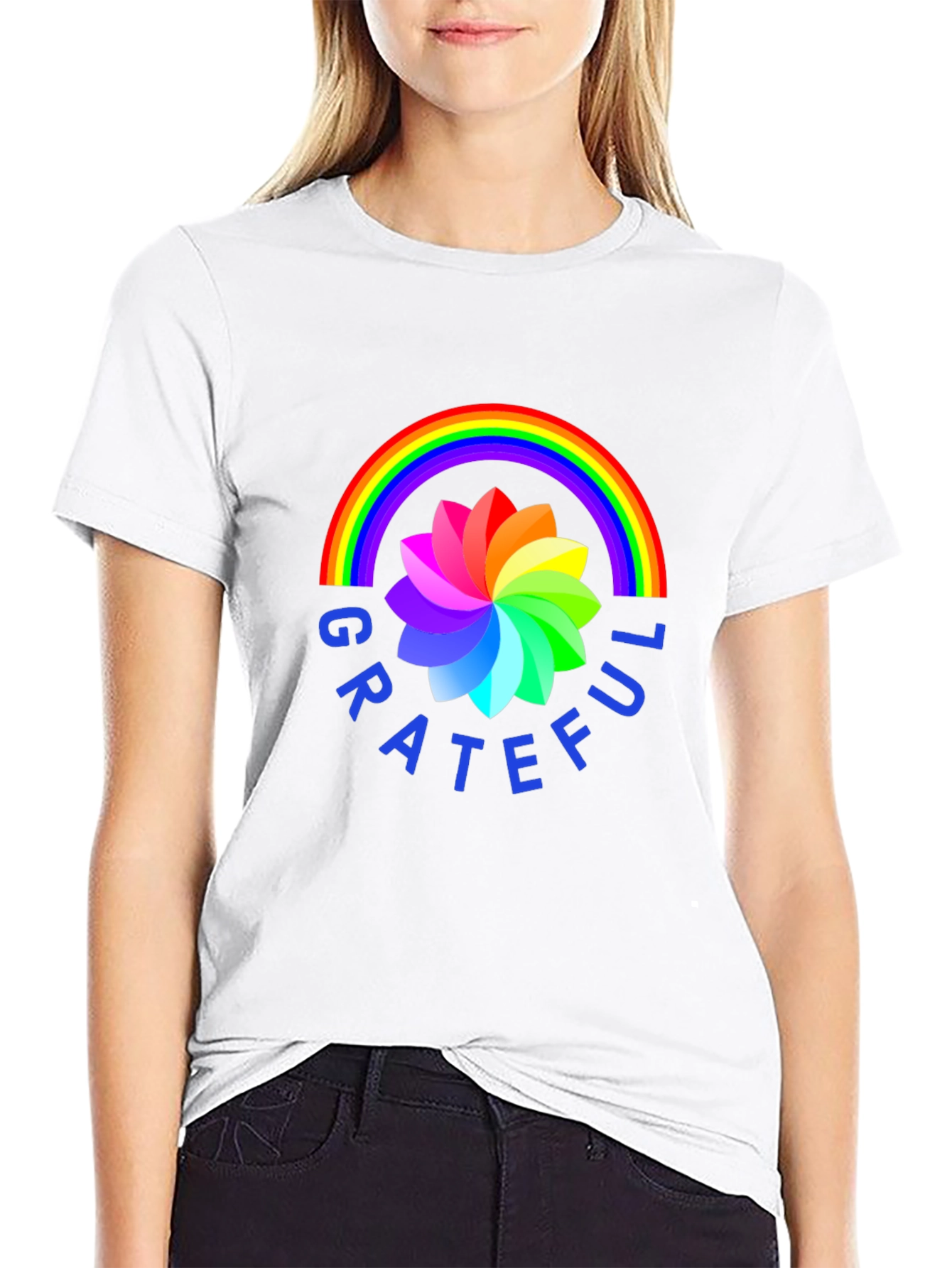 Grateful Rainbow Flower Graphic Tee - Stylish Comfort