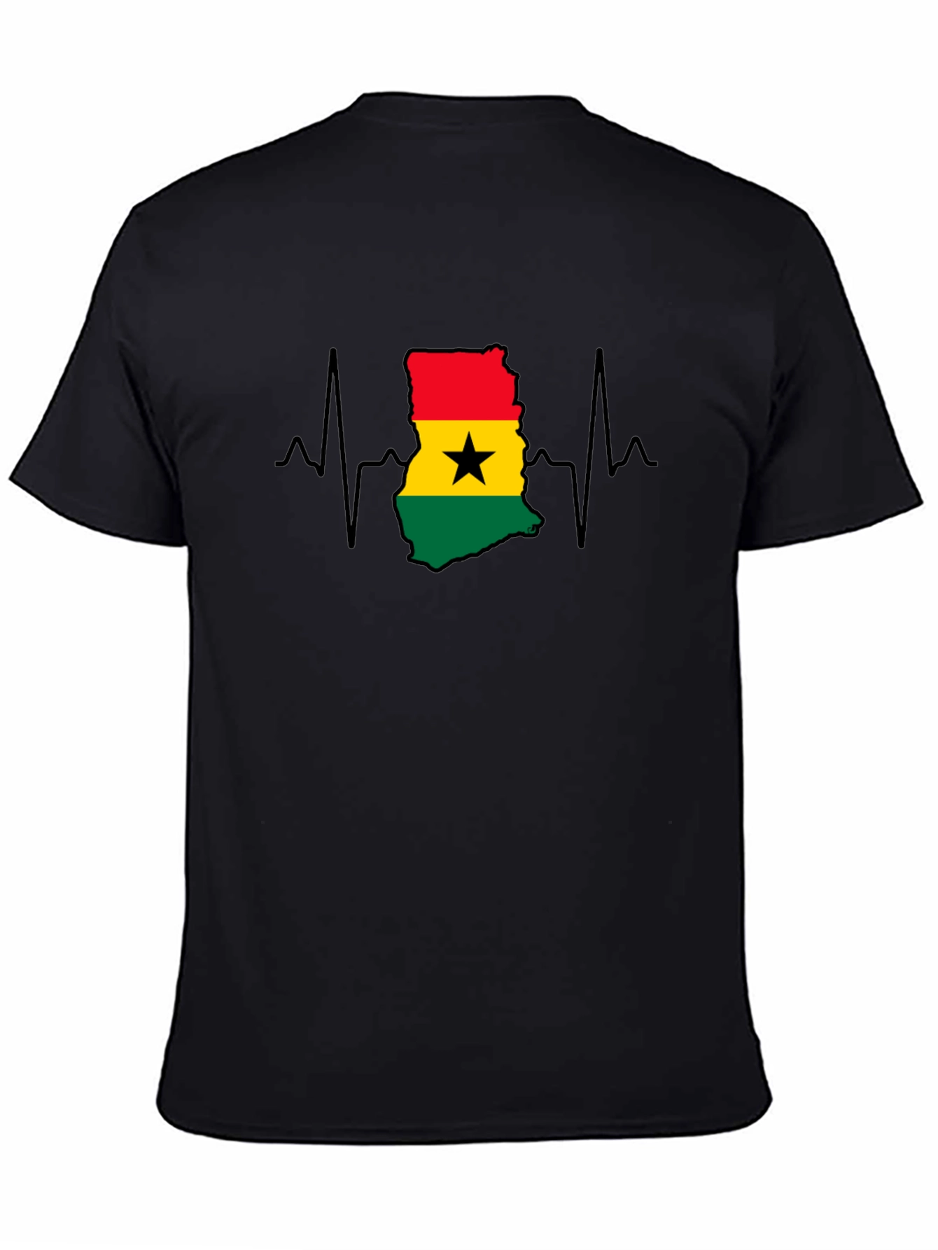 Ghana Flag Heartbeat T-Shirt - Black