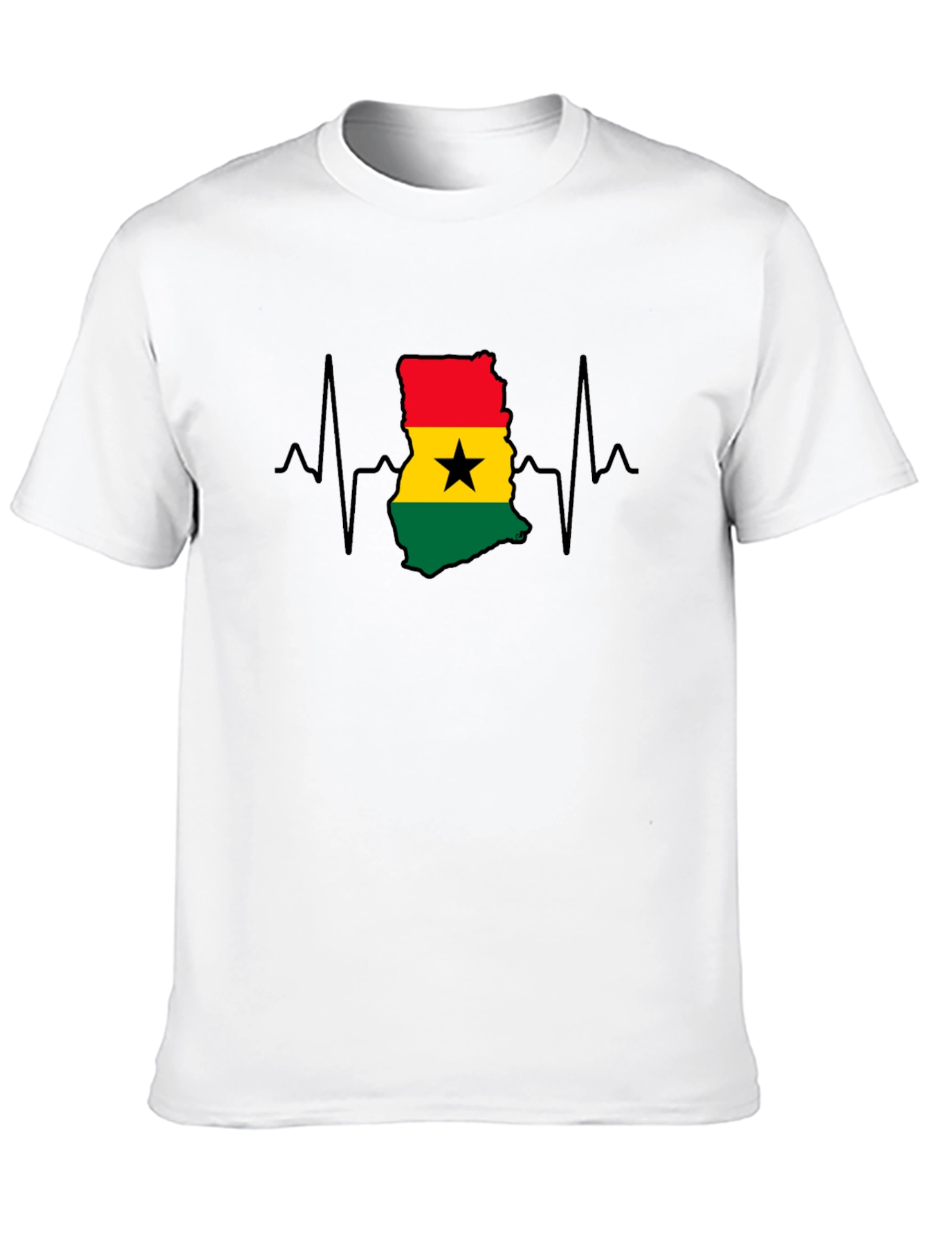 Ghana Flag Heartbeat T-Shirt - Black