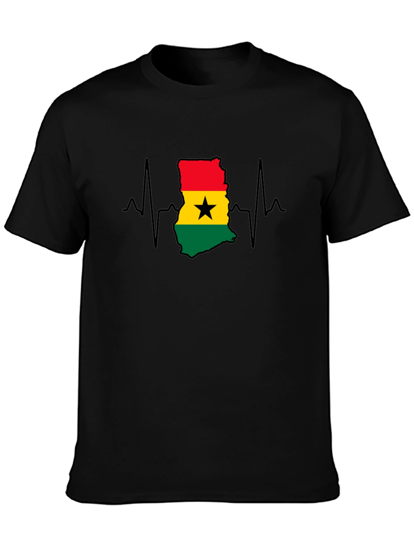 Ghana Flag Heartbeat T-Shirt - Black