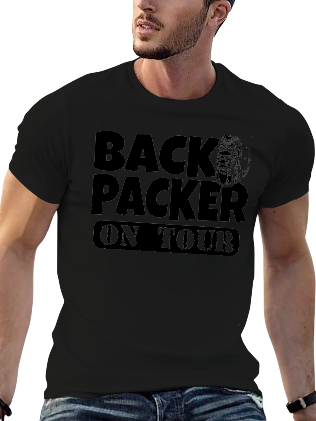 Backpacker On Tour Black Graphic T-Shirt