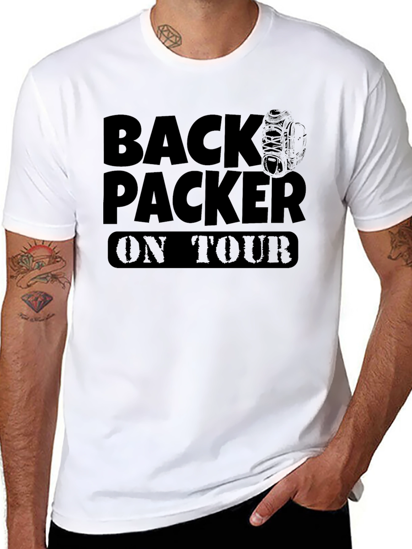 Backpacker On Tour Black Graphic T-Shirt