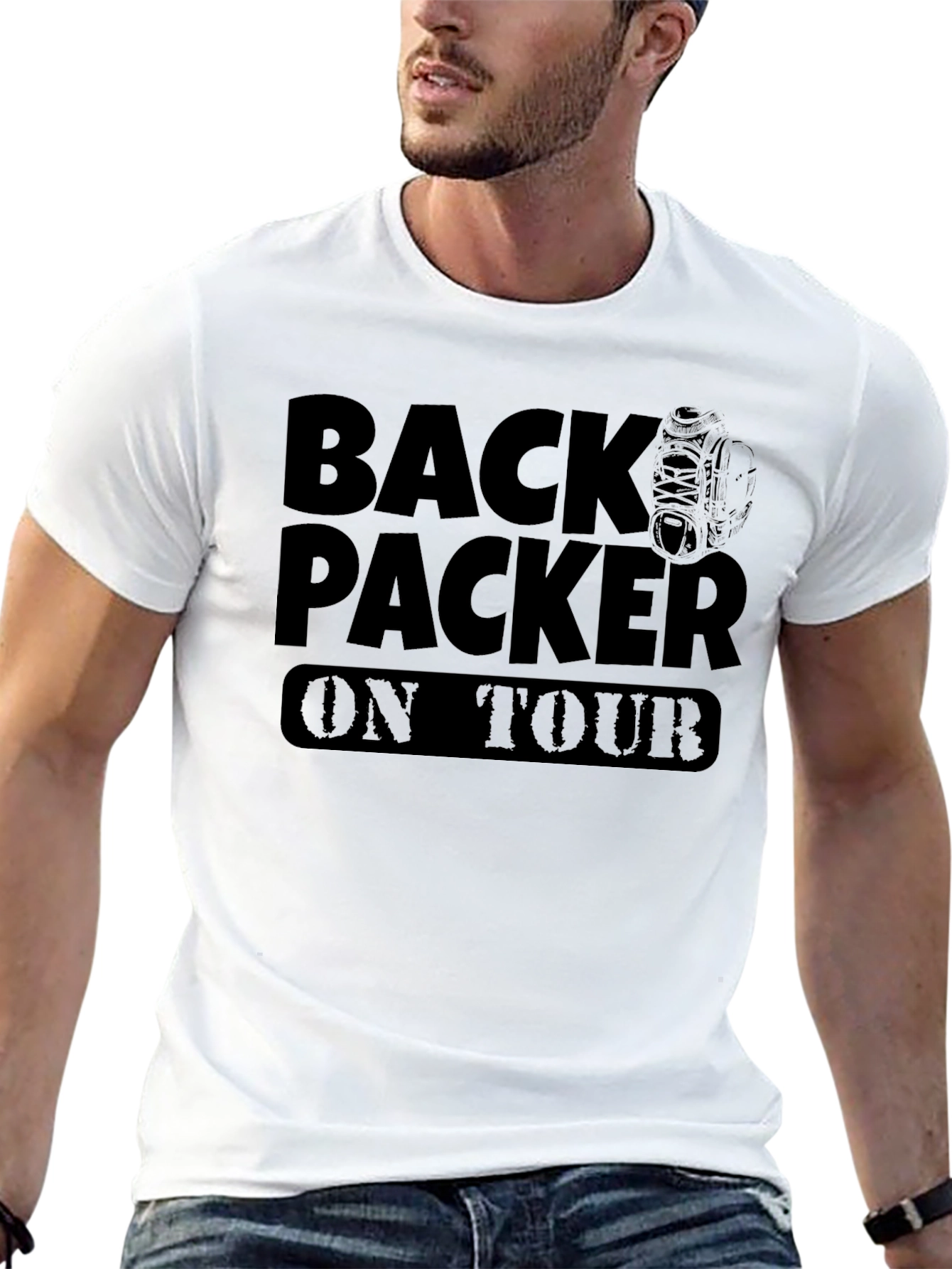 Backpacker On Tour Black Graphic T-Shirt
