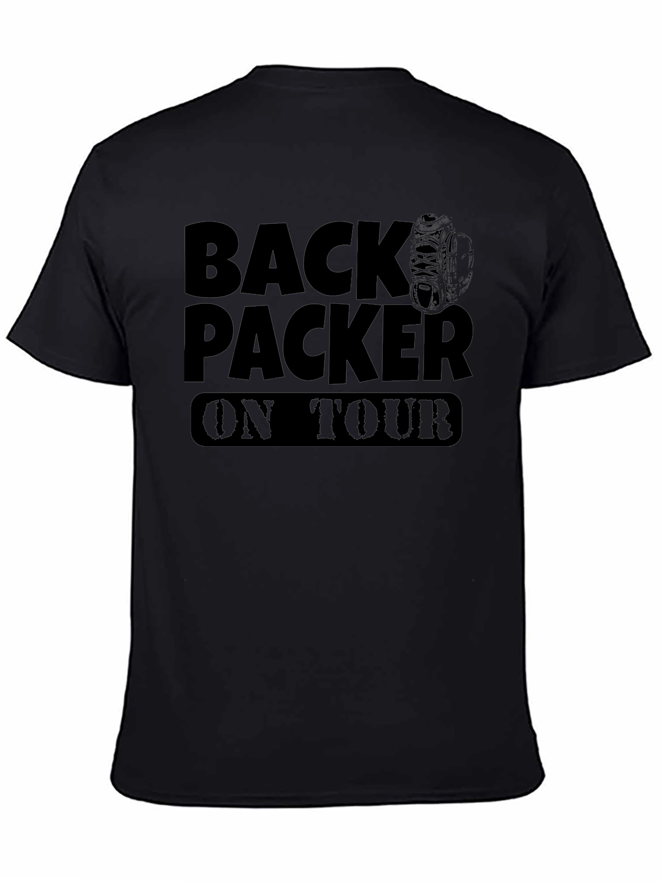 Backpacker On Tour Black Graphic T-Shirt