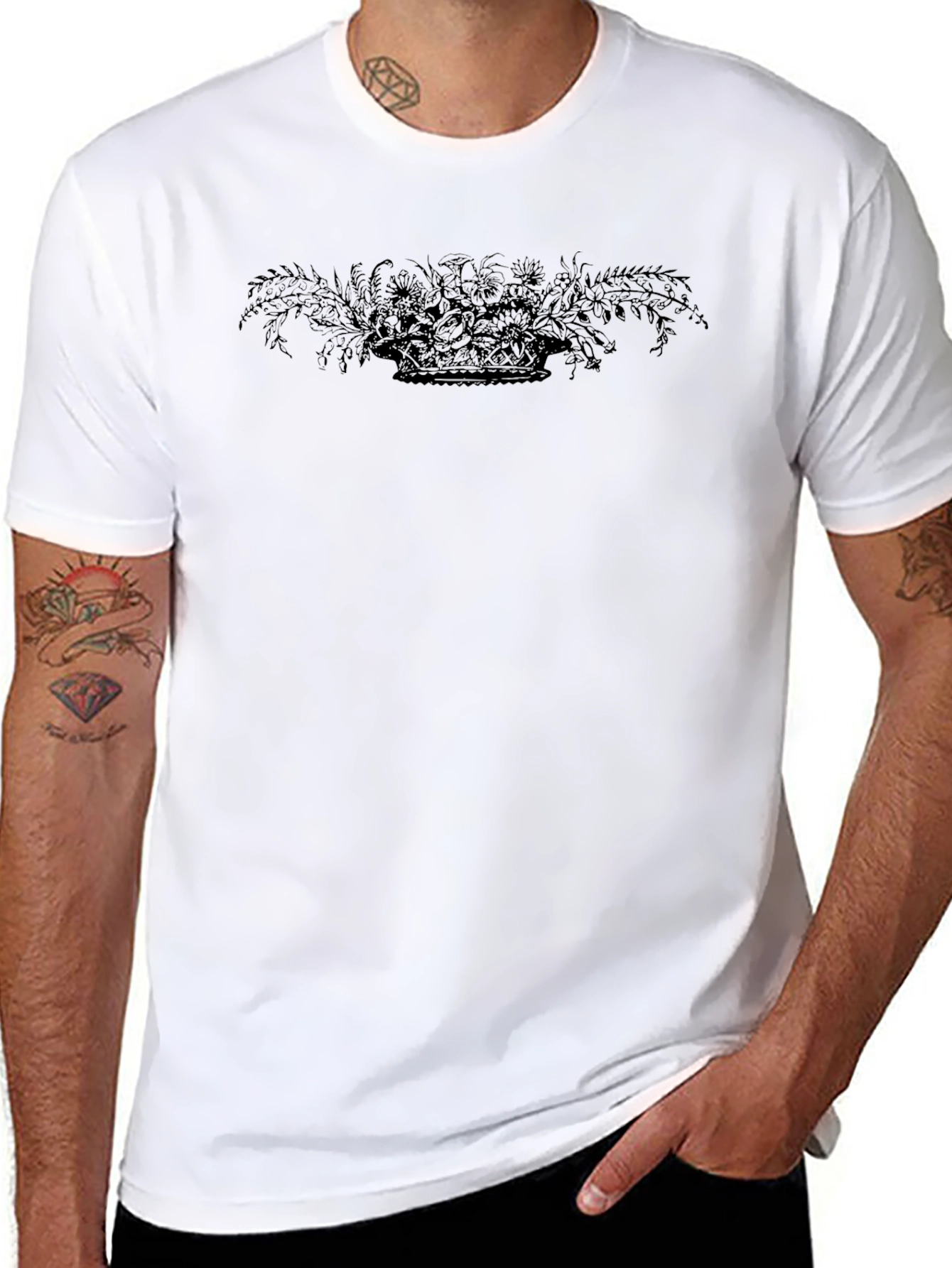 Black Floral Basket Graphic Tee