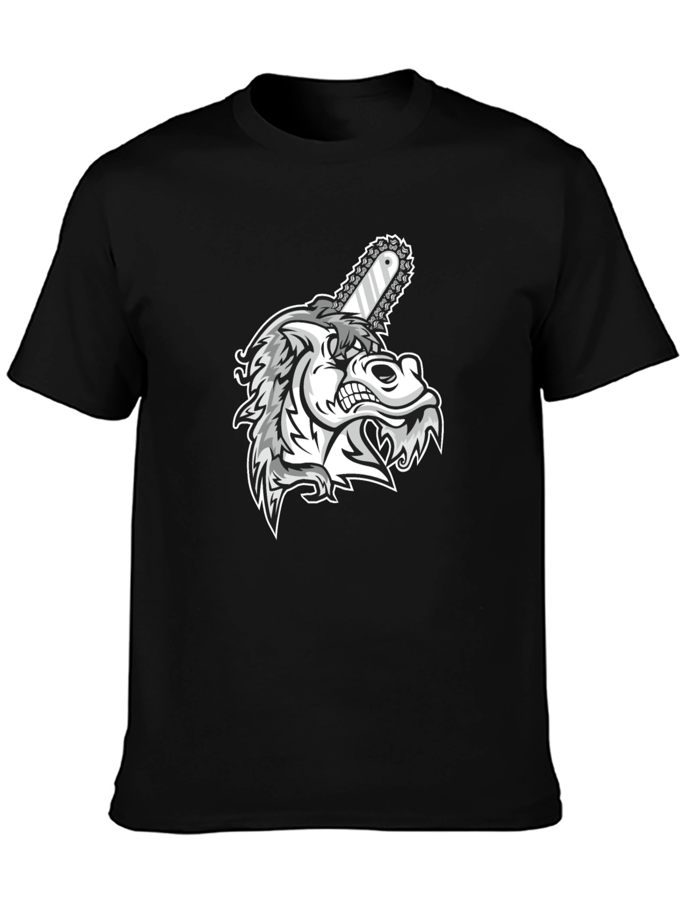 Wolf Chainsaw Graphic Black T-Shirt