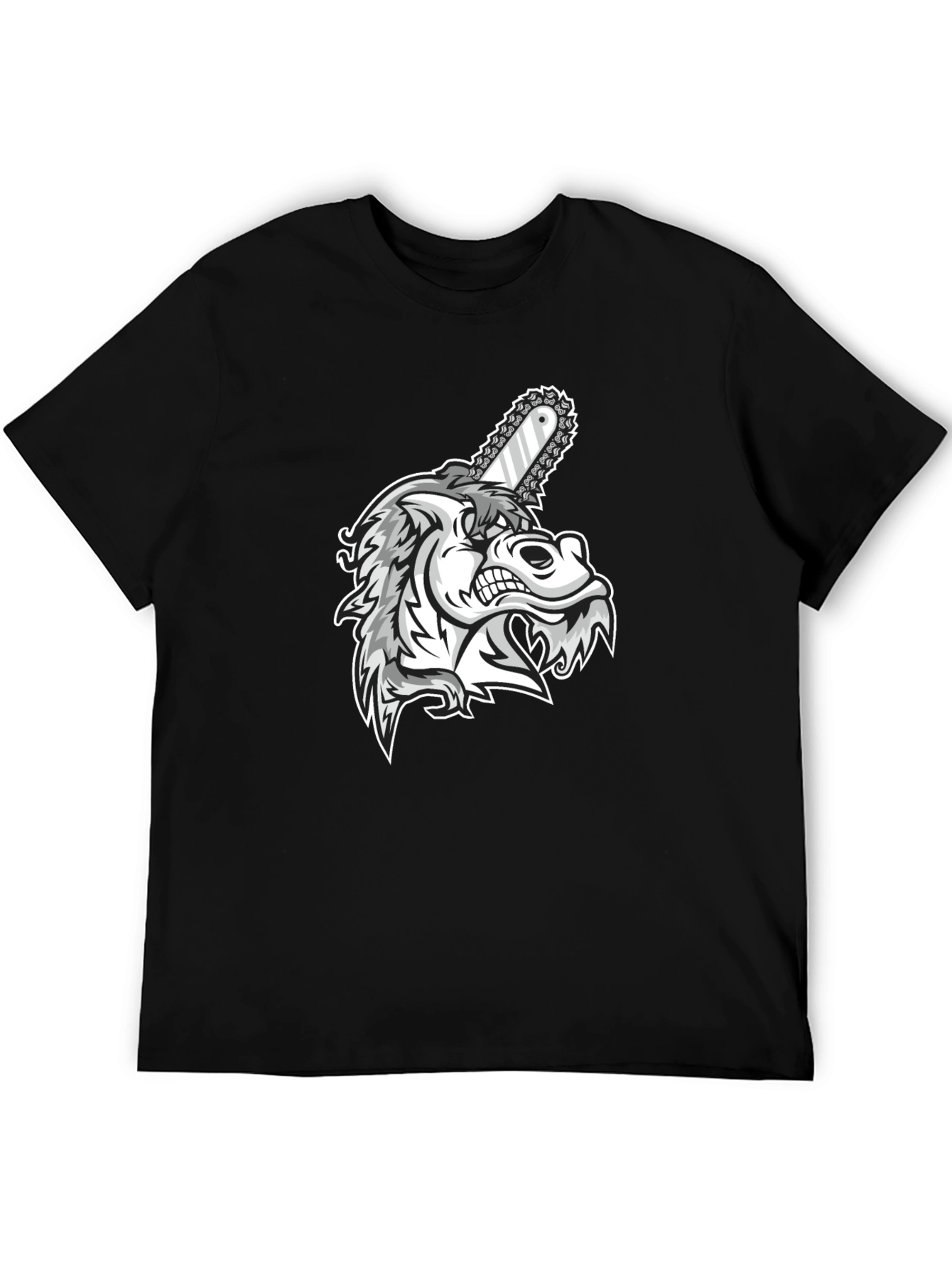 Wolf Chainsaw Graphic Black T-Shirt