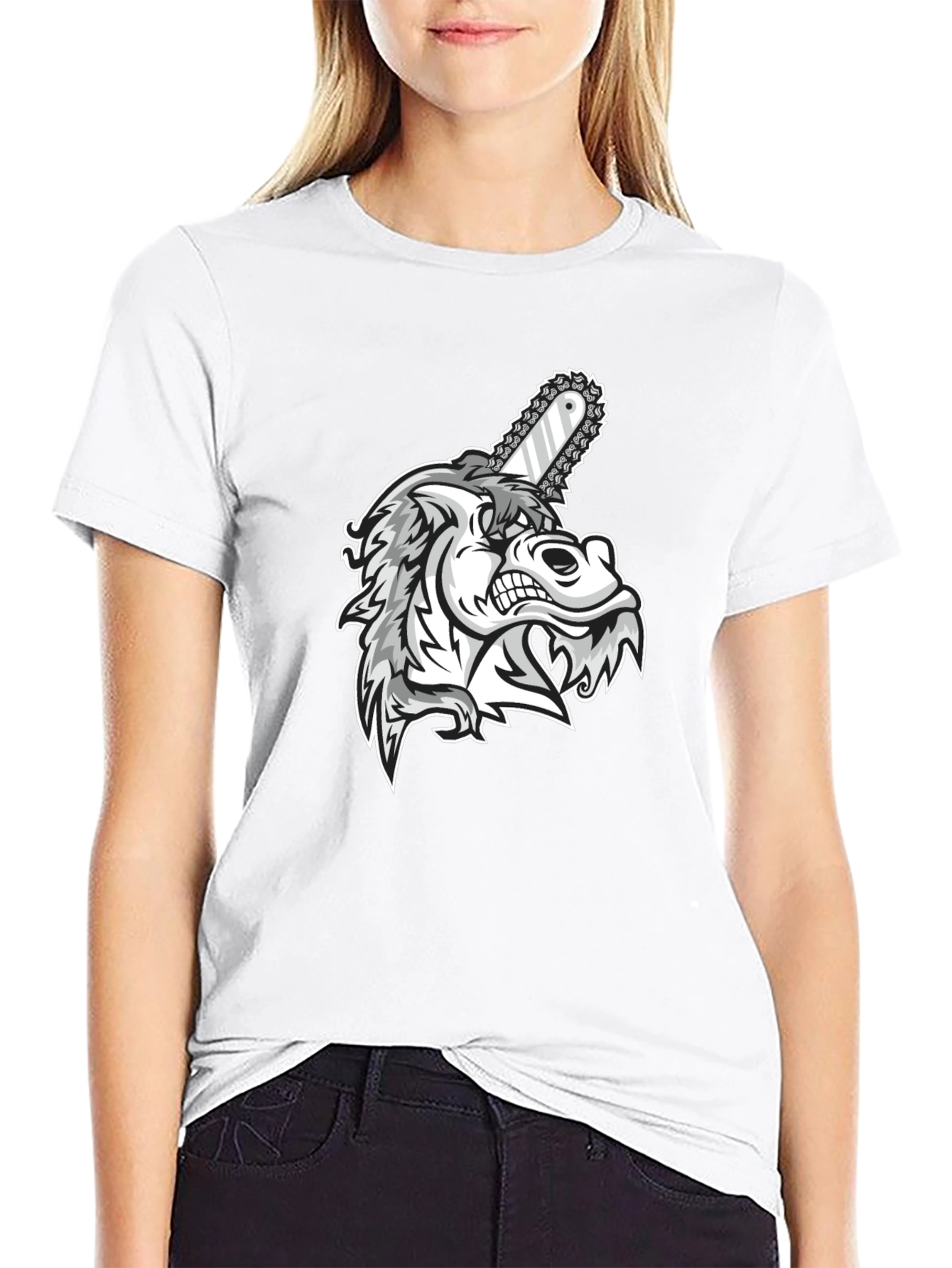 Wolf Chainsaw Graphic Black T-Shirt