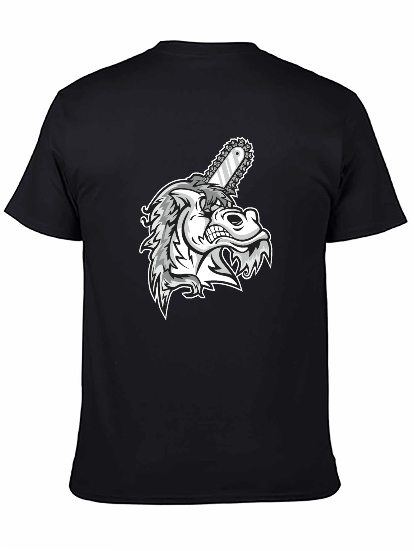 Wolf Chainsaw Graphic Black T-Shirt