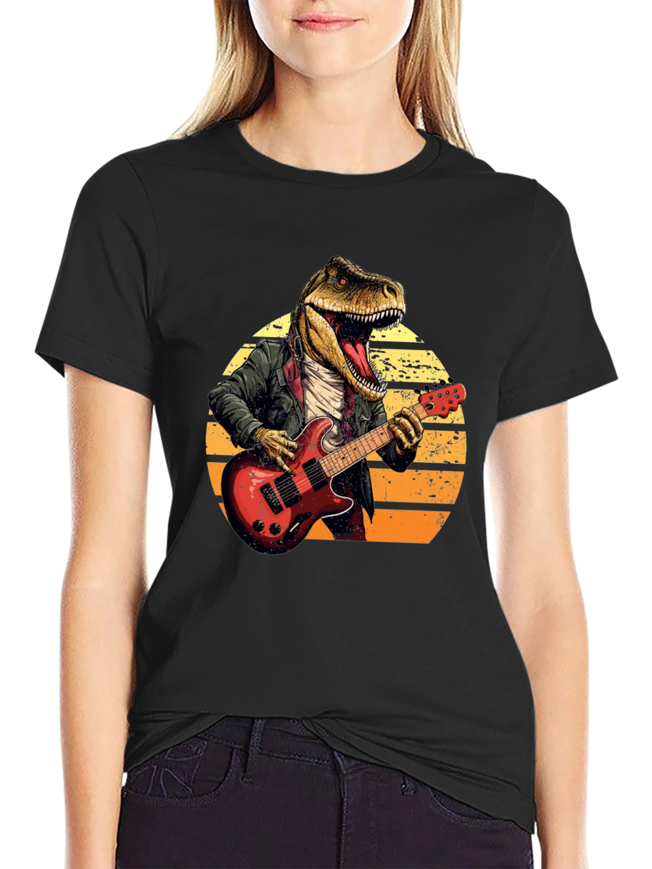 Dino Rocker T-Shirt - Cool T-Rex Guitarist Design