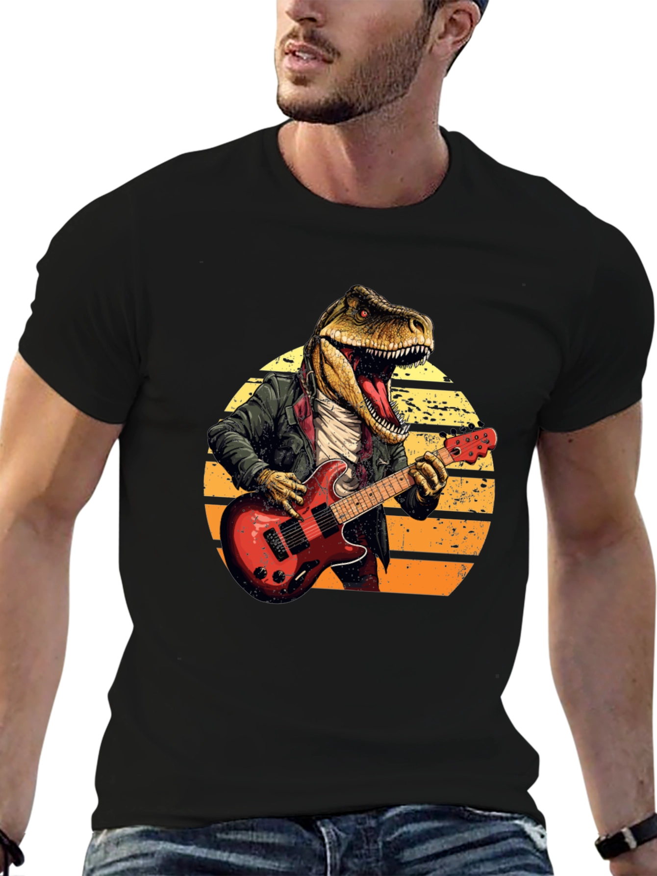 Dino Rocker T-Shirt - Cool T-Rex Guitarist Design