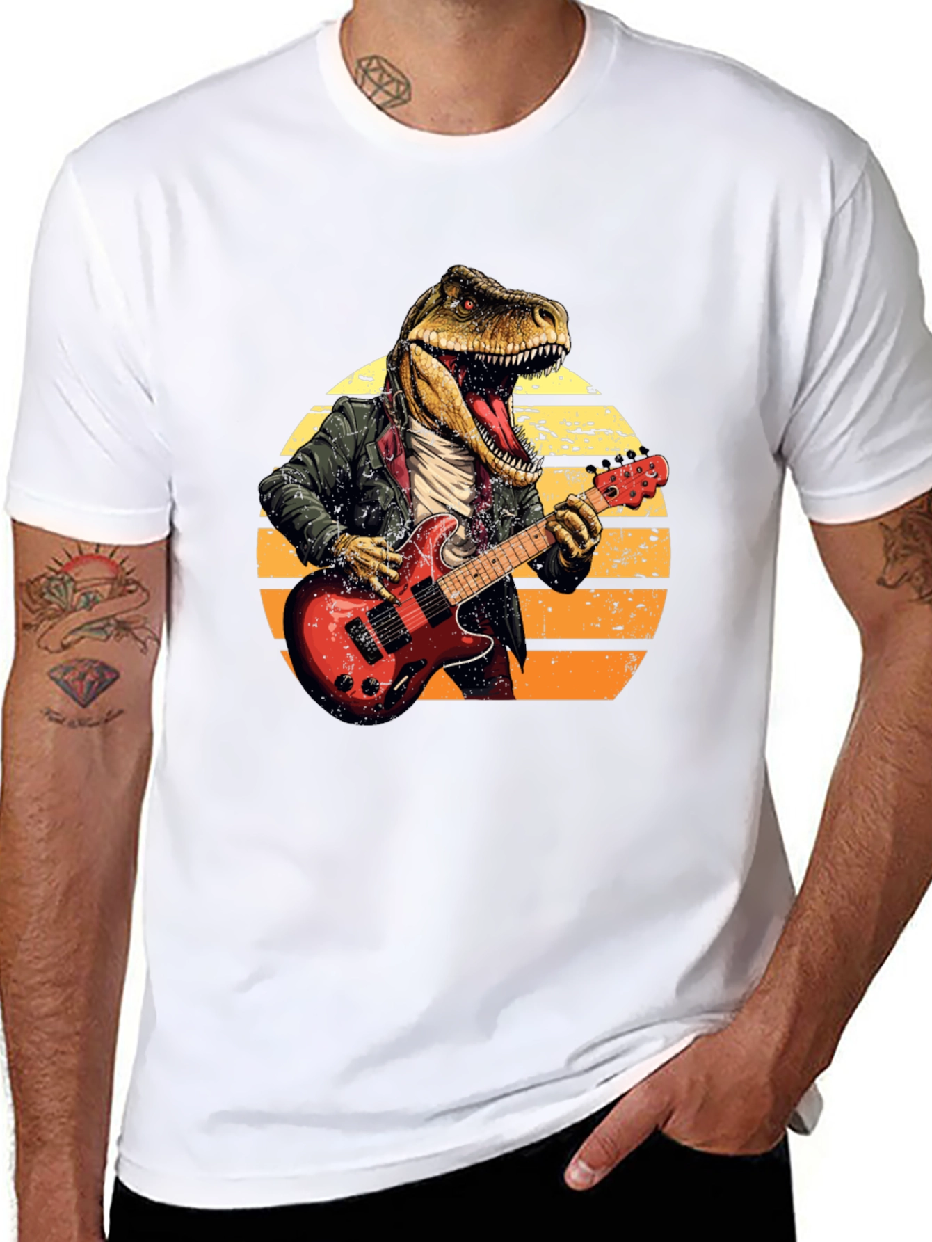 Dino Rocker T-Shirt - Cool T-Rex Guitarist Design