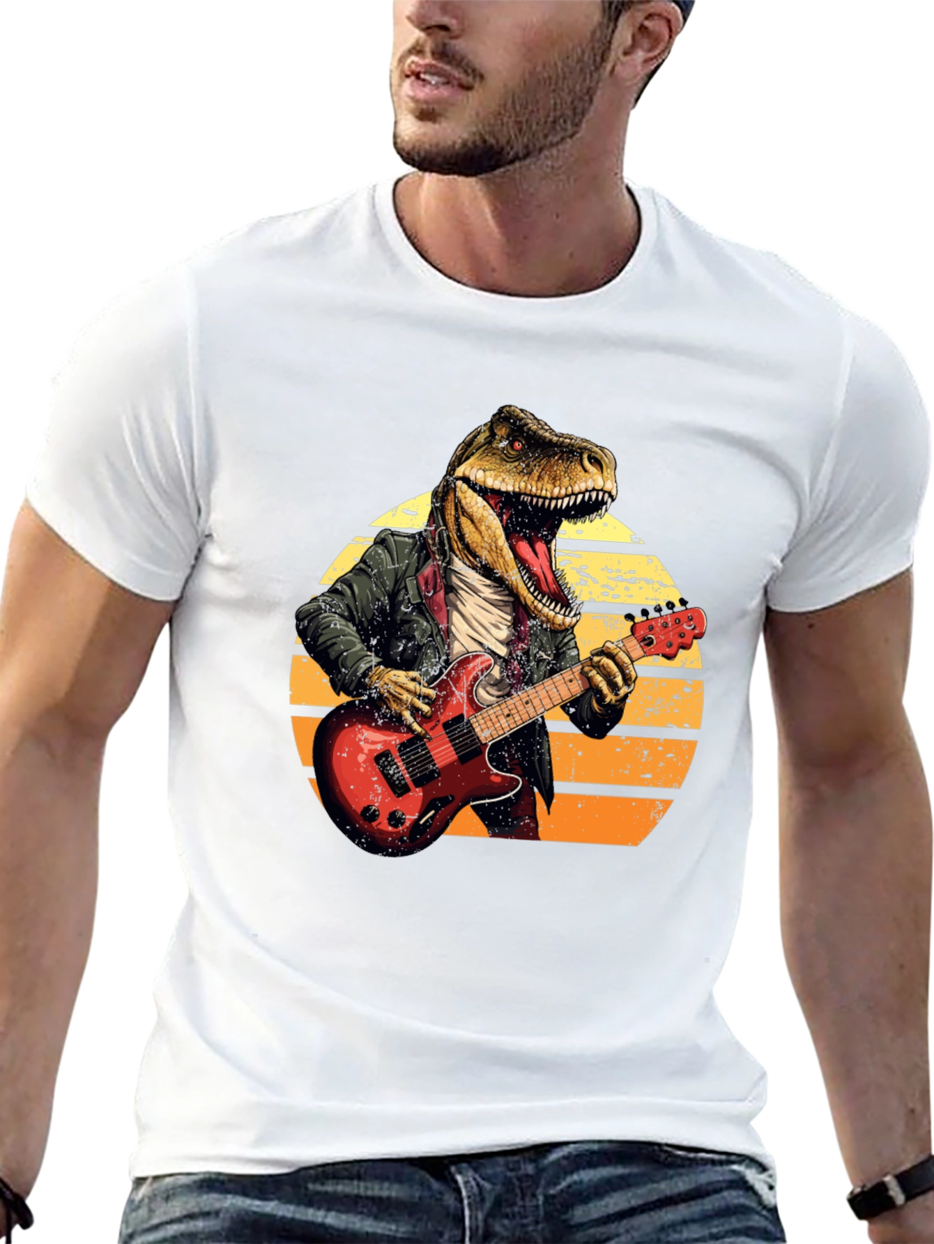 Dino Rocker T-Shirt - Cool T-Rex Guitarist Design