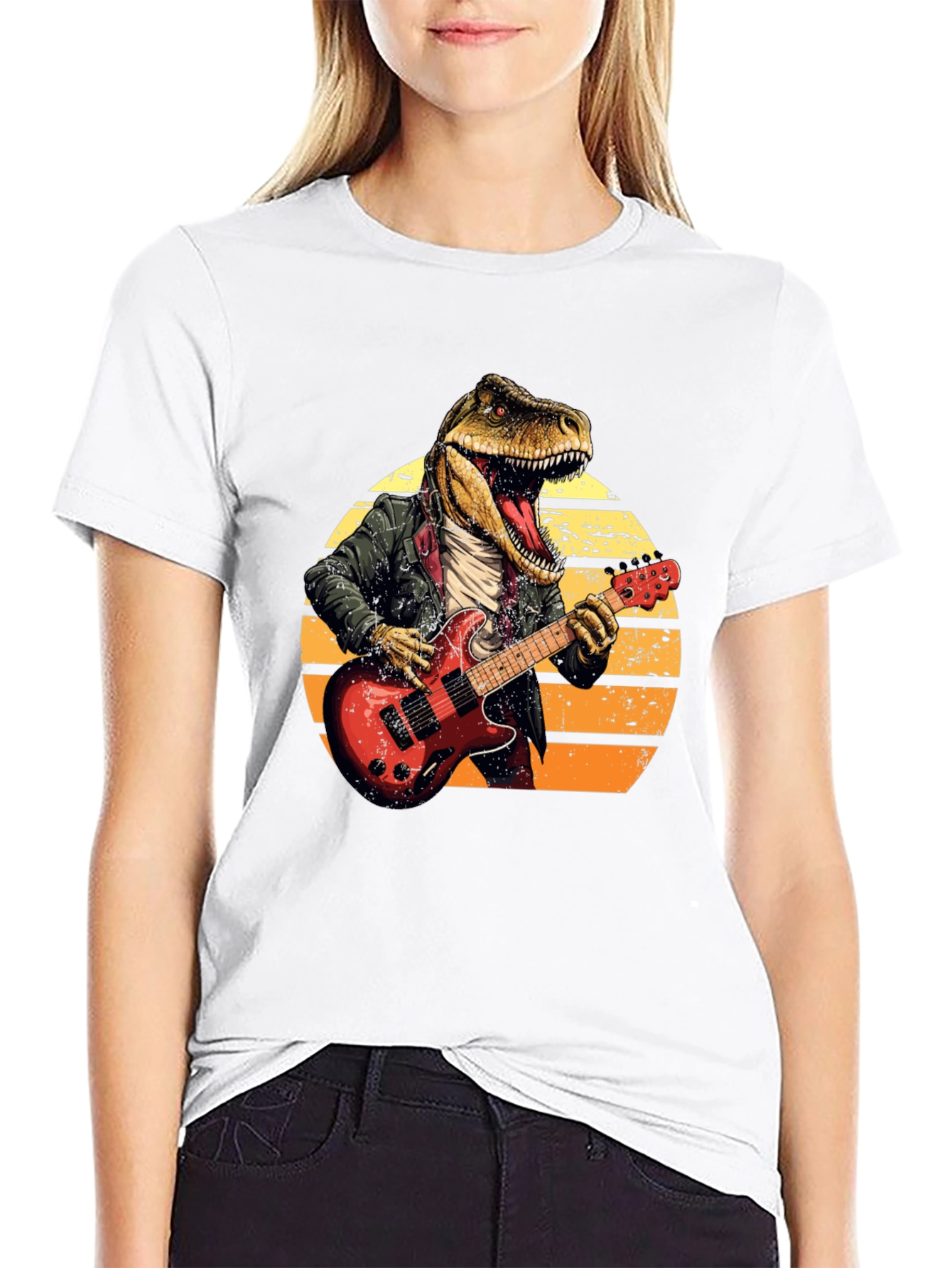 Dino Rocker T-Shirt - Cool T-Rex Guitarist Design