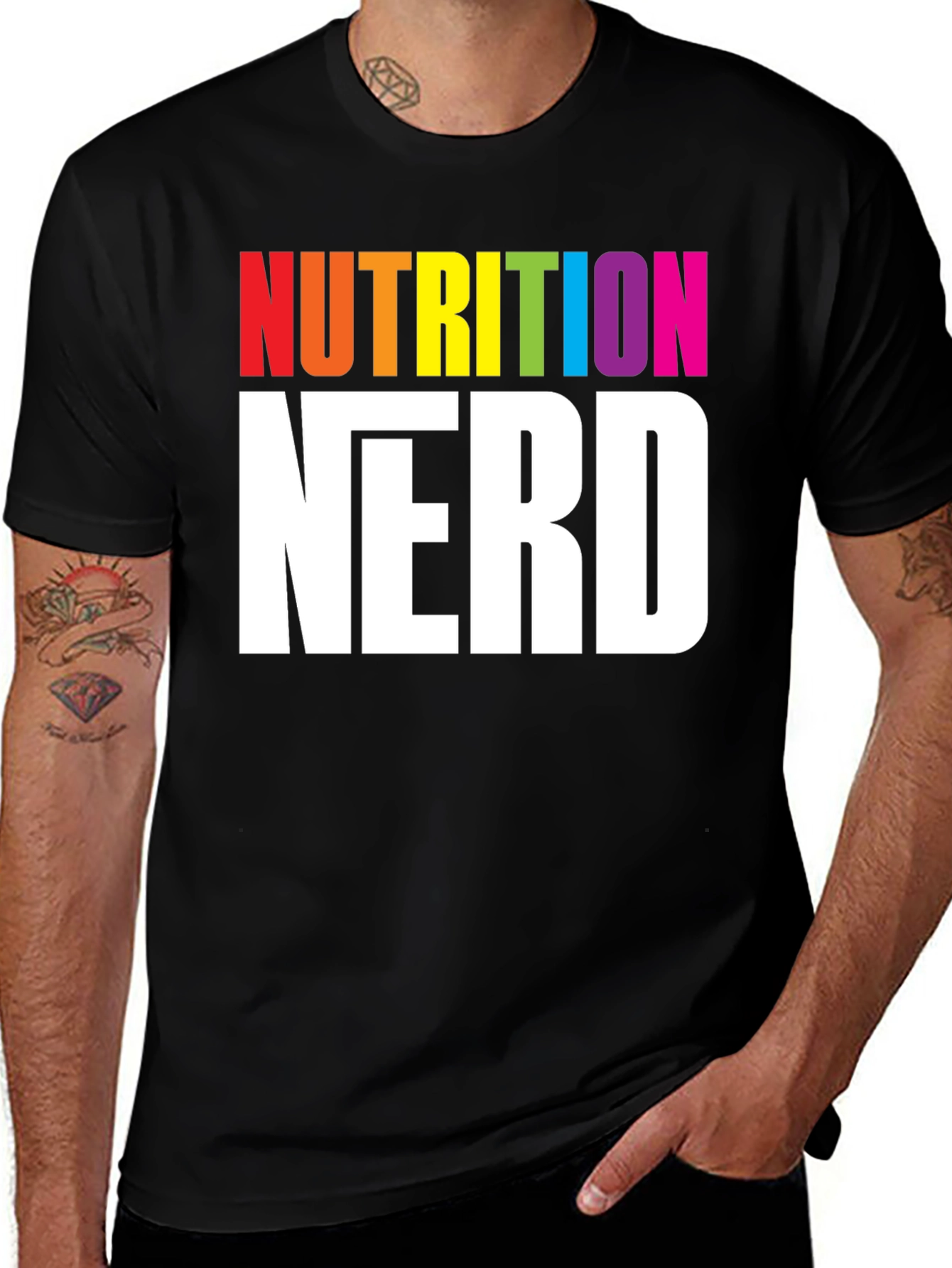 Nutrition Nerd T-Shirt - Rainbow Text Graphic