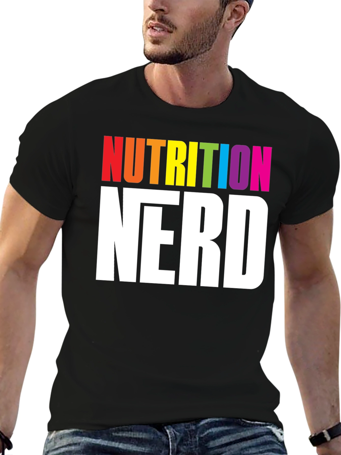 Nutrition Nerd T-Shirt - Rainbow Text Graphic