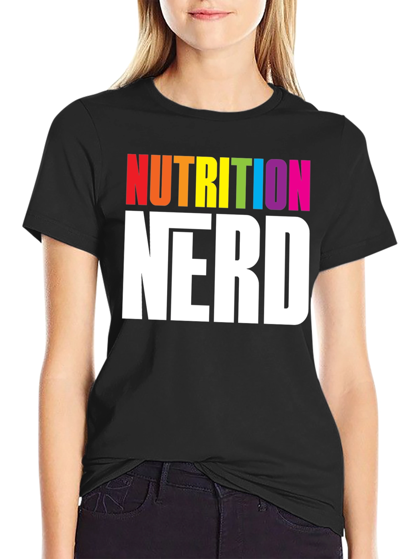 Nutrition Nerd T-Shirt - Rainbow Text Graphic