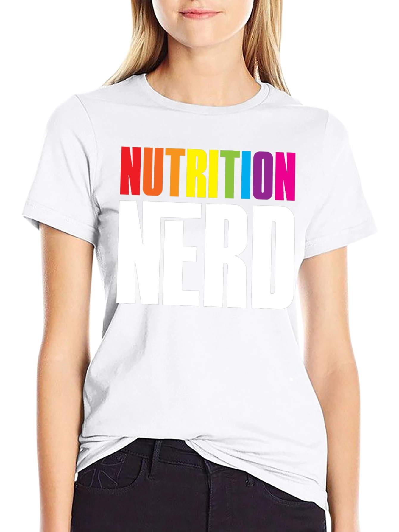 Nutrition Nerd T-Shirt - Rainbow Text Graphic