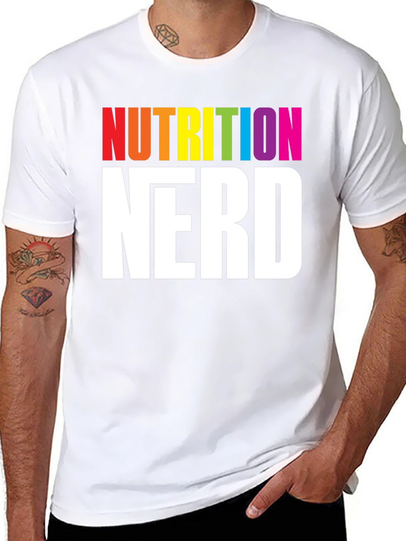 Nutrition Nerd T-Shirt - Rainbow Text Graphic