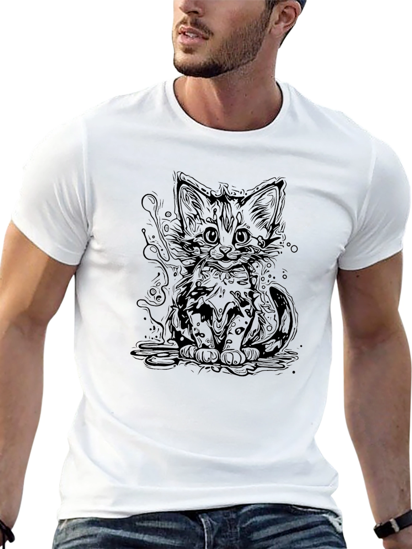 Cute Cat Graphic Tee - Stylish Black T-Shirt