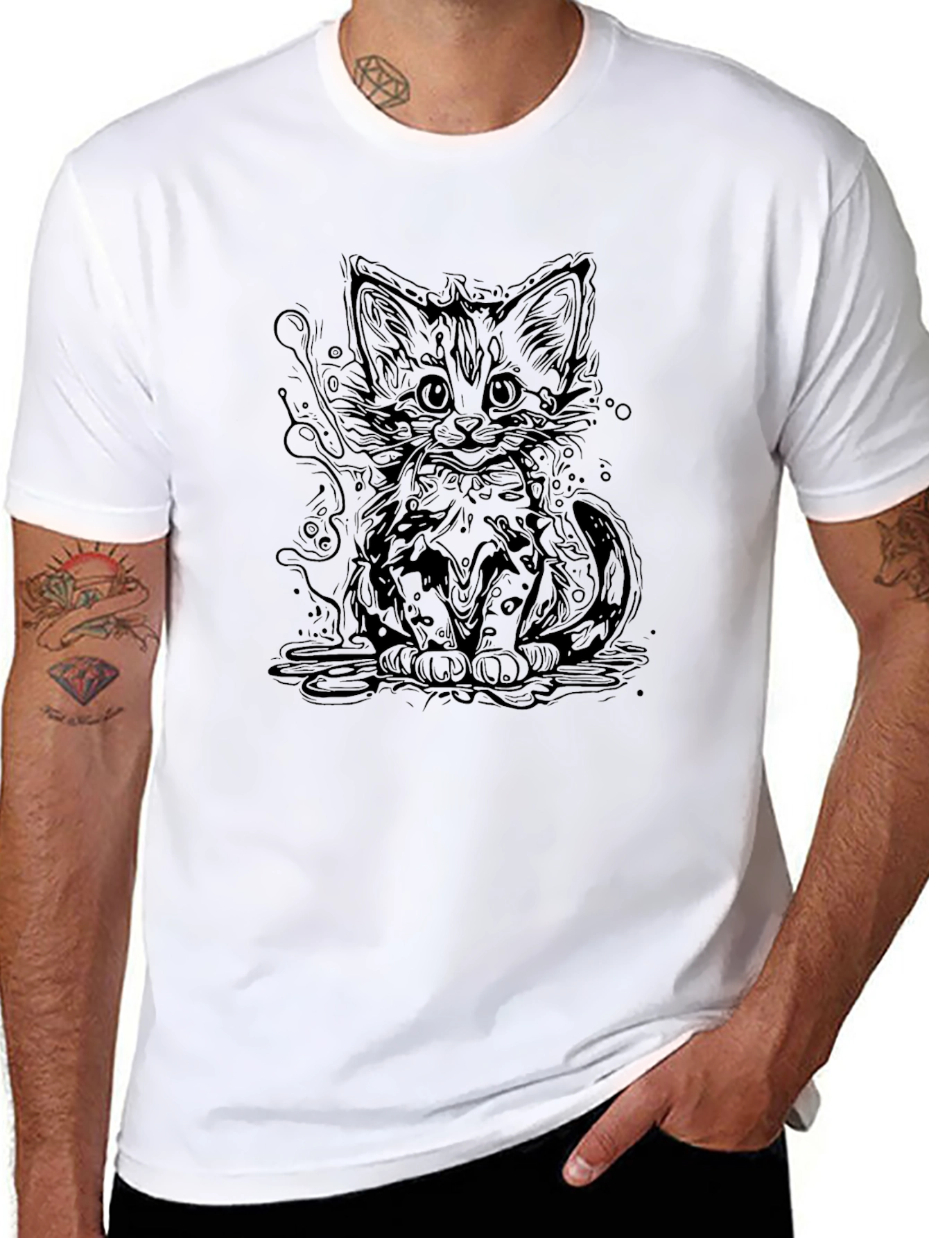 Cute Cat Graphic Tee - Stylish Black T-Shirt