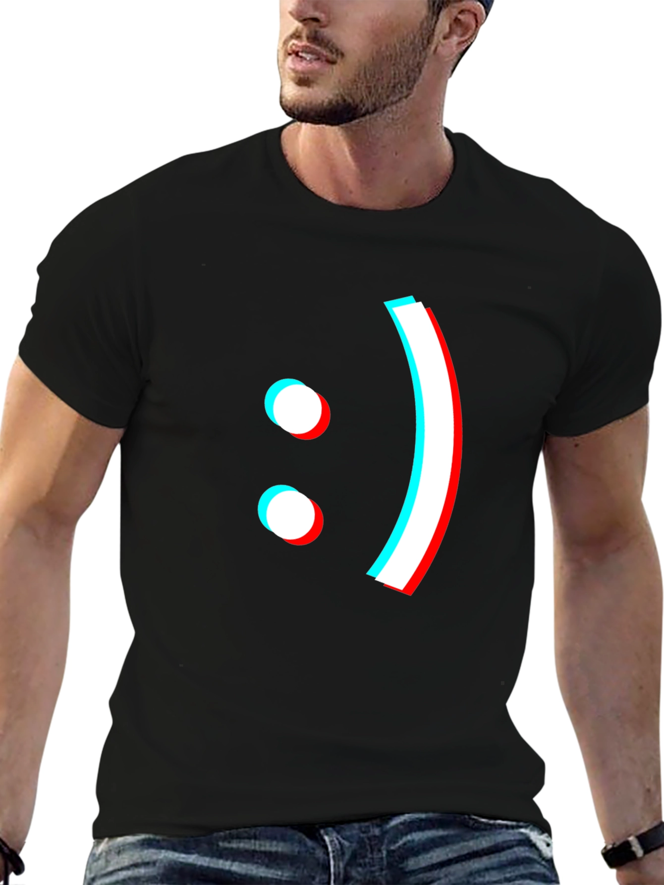 Stereoscopic Smiley Face Black T-Shirt