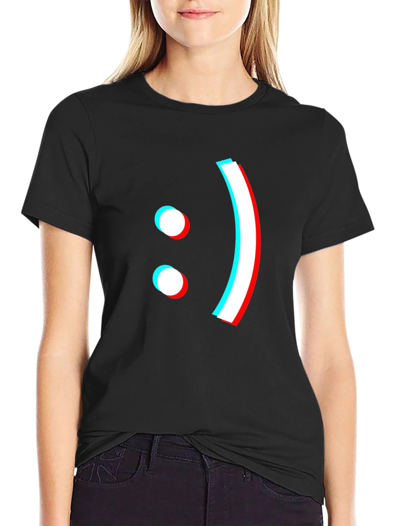 Stereoscopic Smiley Face Black T-Shirt