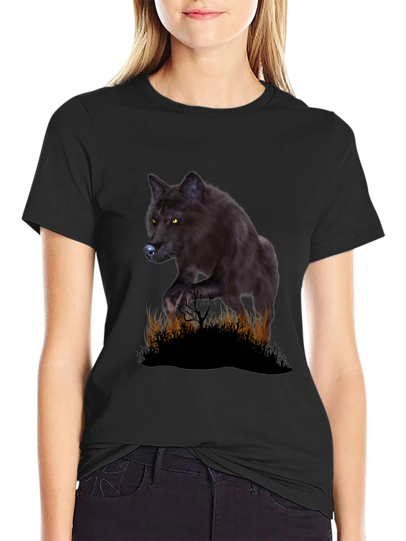Black Wolf Graphic Tee - Mens Crew Neck T-Shirt