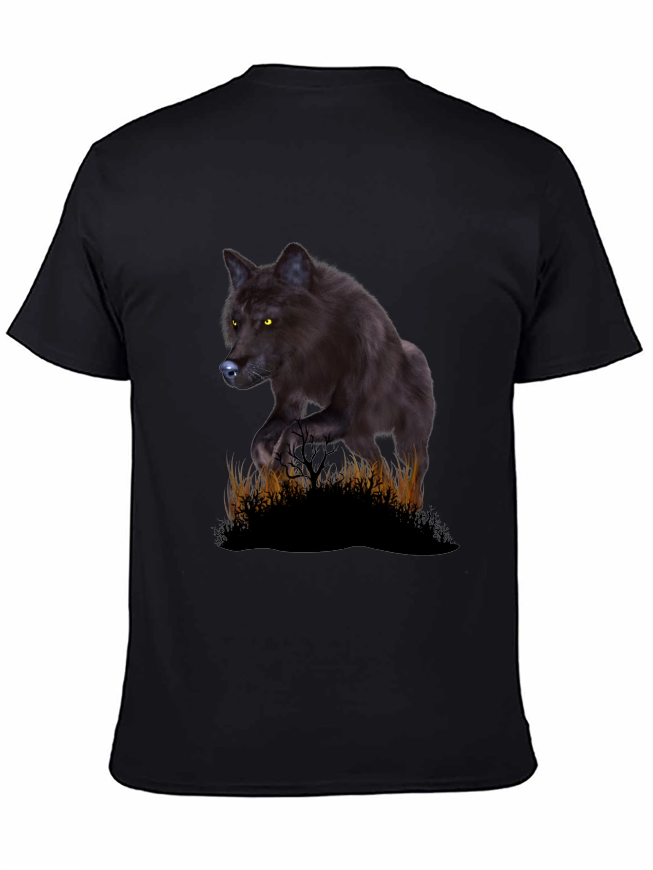 Black Wolf Graphic Tee - Mens Crew Neck T-Shirt