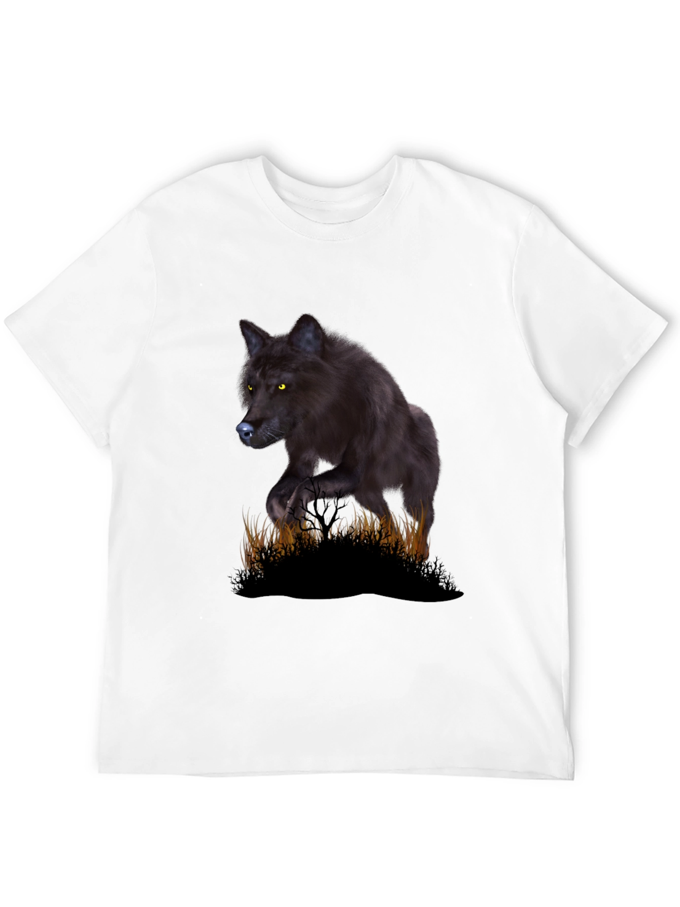 Black Wolf Graphic Tee - Mens Crew Neck T-Shirt