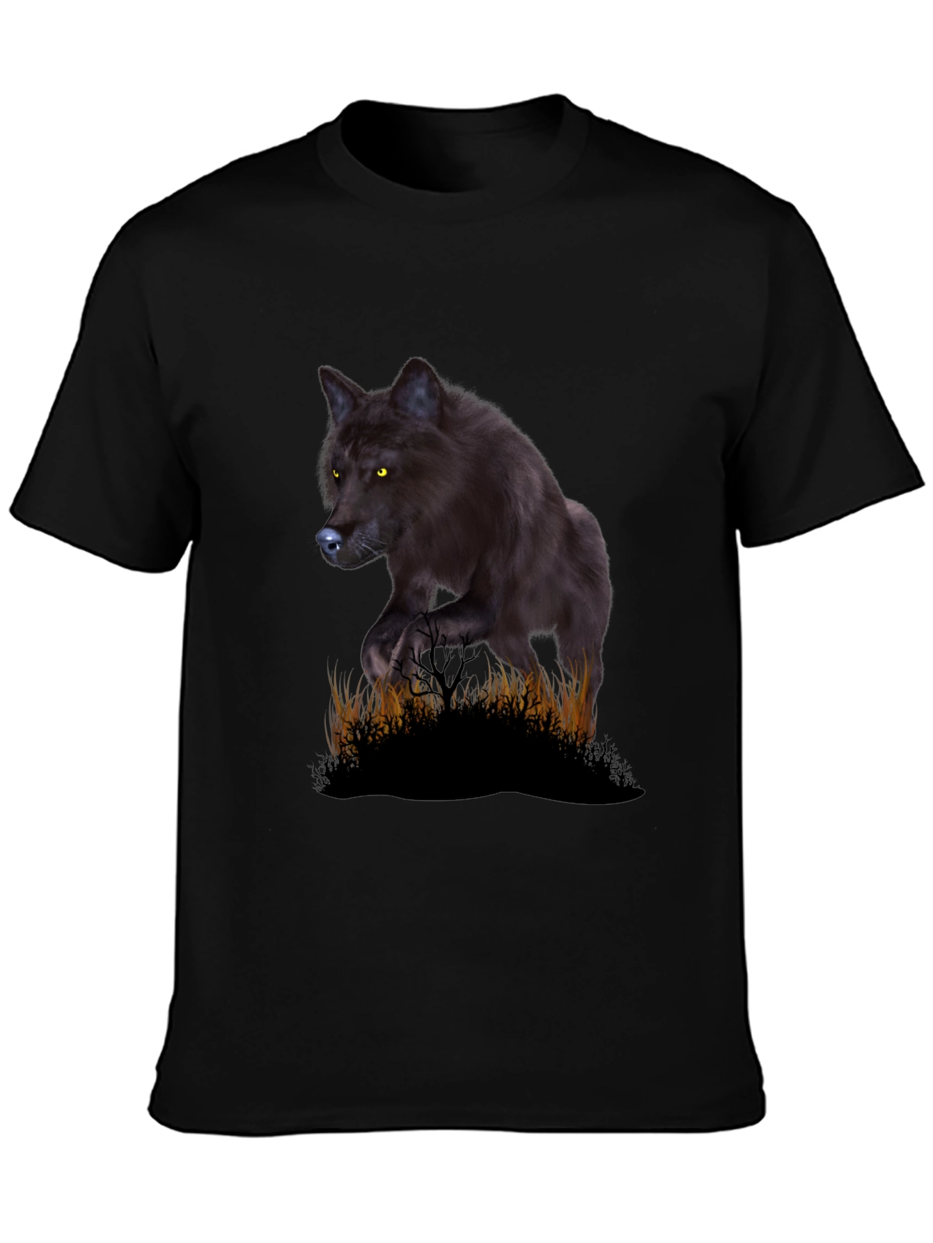 Black Wolf Graphic Tee - Mens Crew Neck T-Shirt