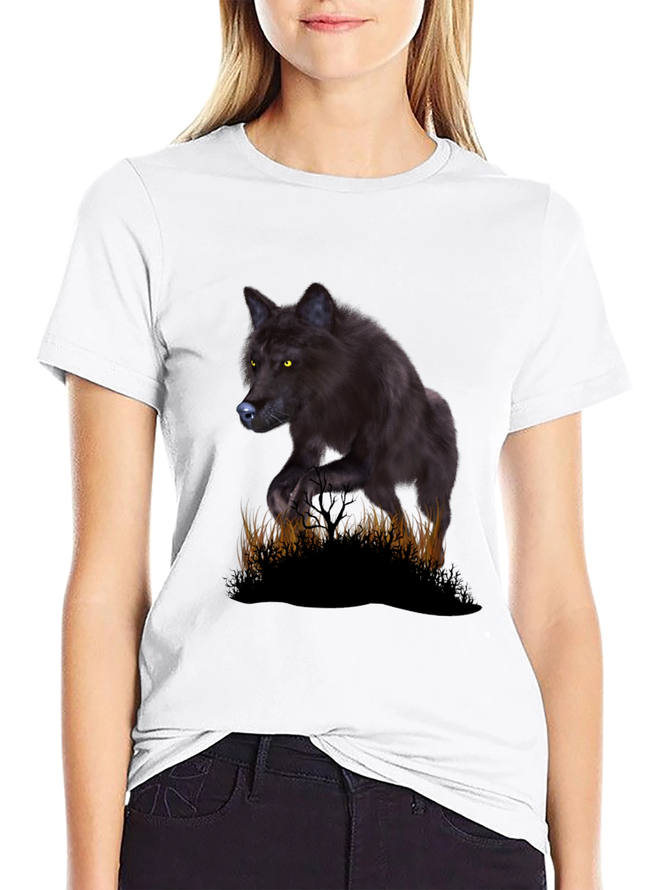 Black Wolf Graphic Tee - Mens Crew Neck T-Shirt