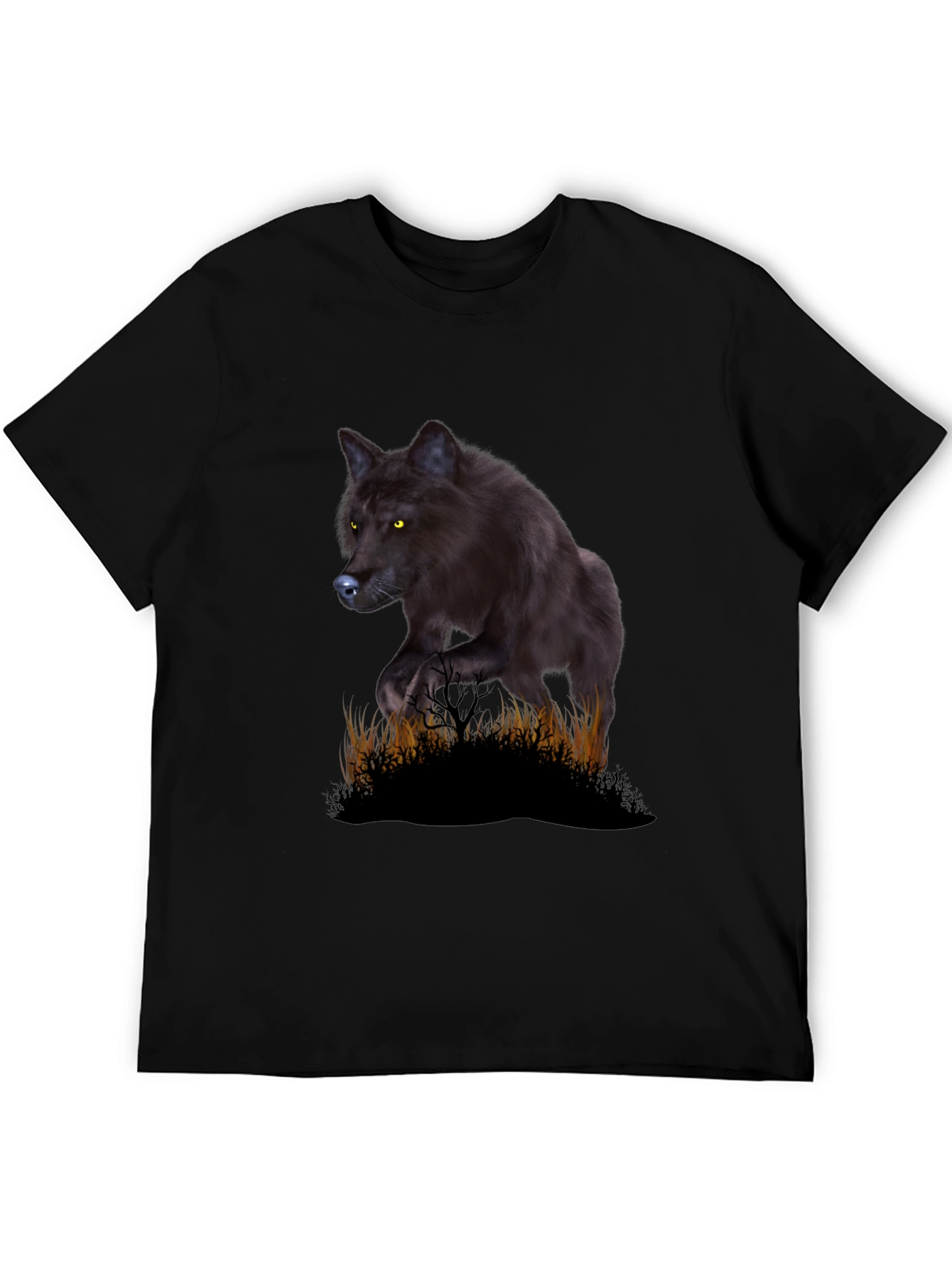 Black Wolf Graphic Tee - Mens Crew Neck T-Shirt