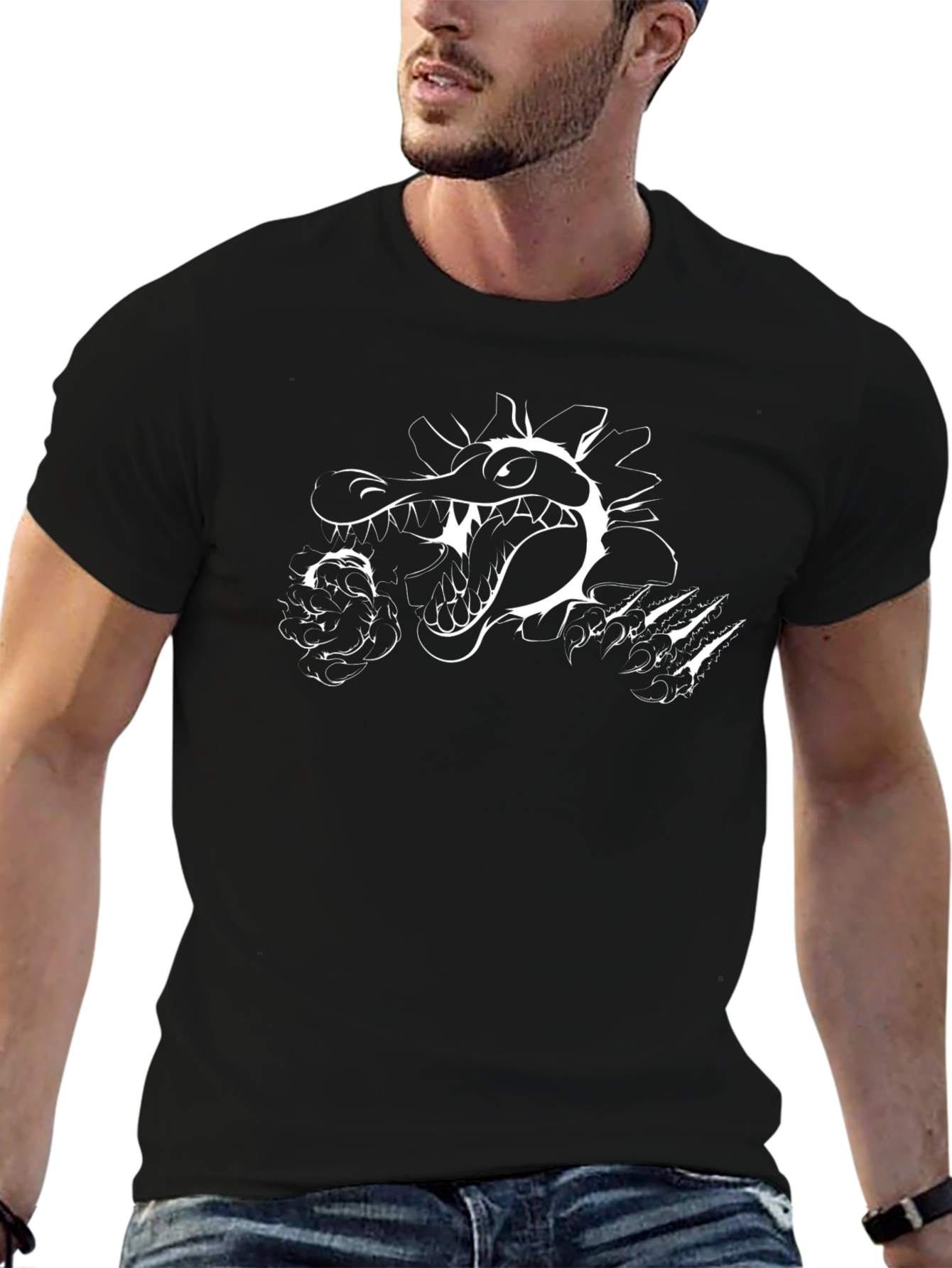 Black Graphic Tee - Crocodile Breaking Through