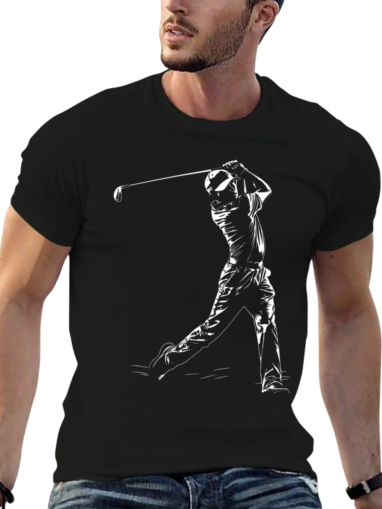 Golf Swing Graphic Tee - Black Cotton Blend