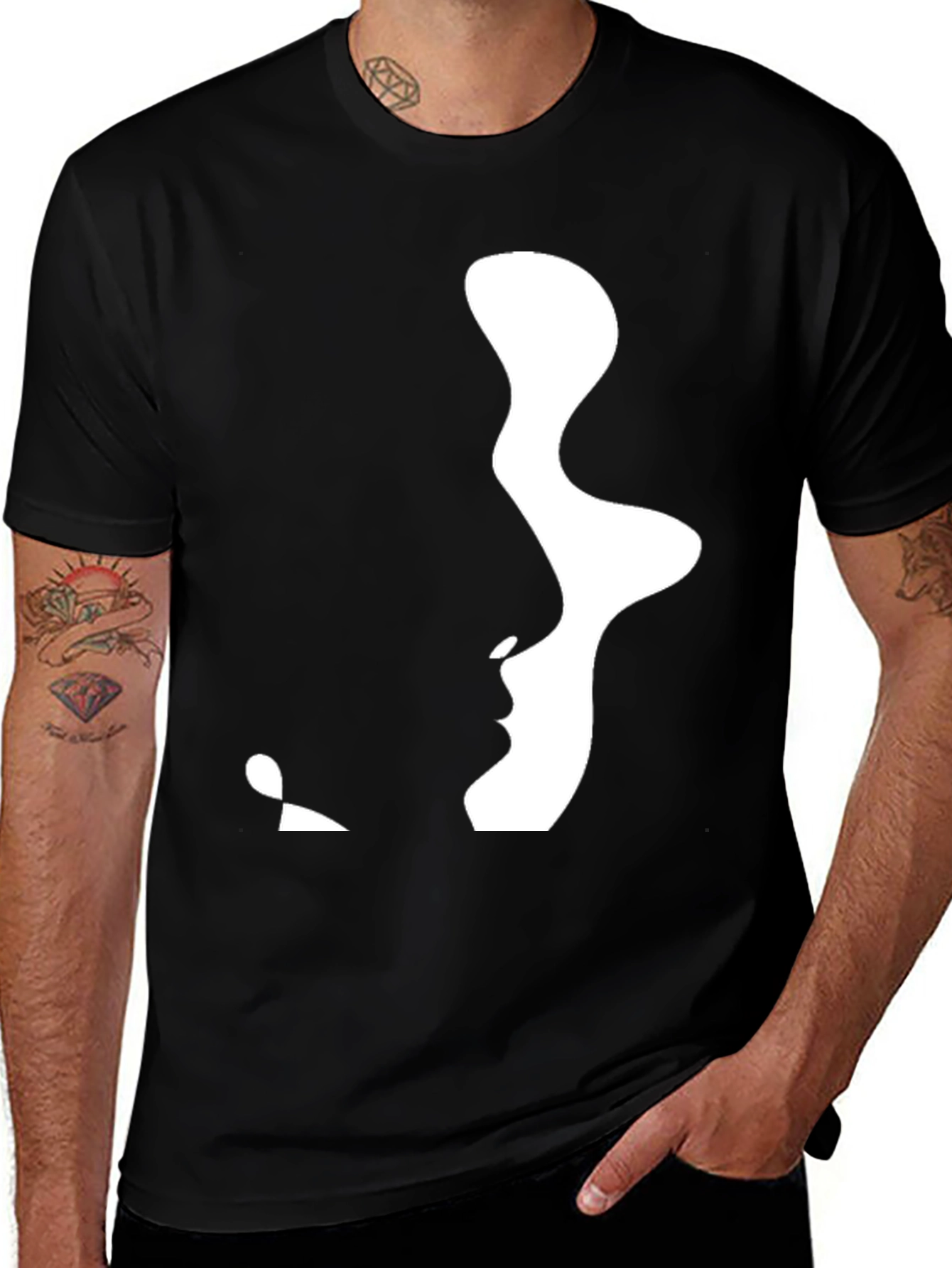 Abstract Faces Graphic Tee - Modern Black T-Shirt