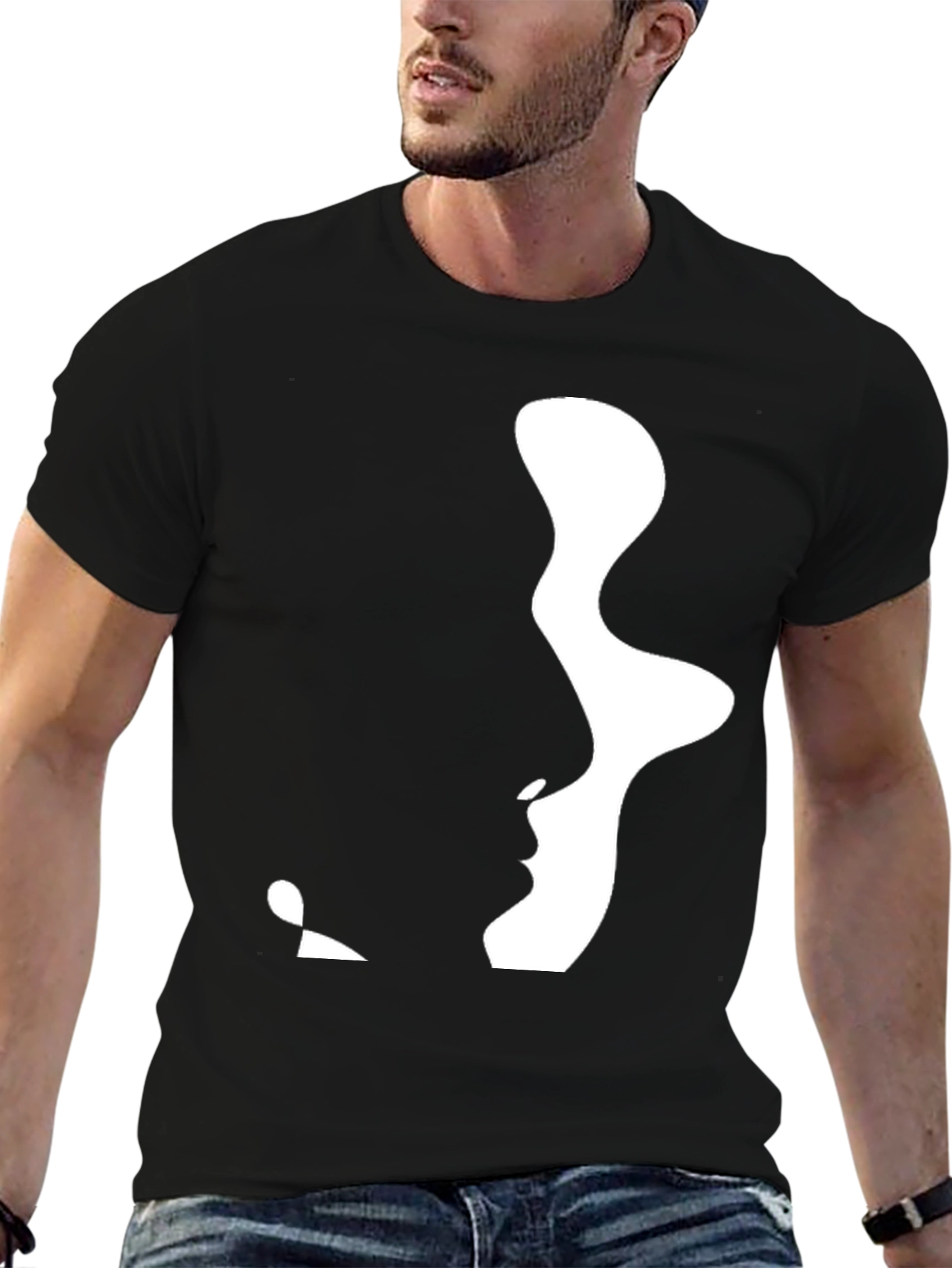 Abstract Faces Graphic Tee - Modern Black T-Shirt