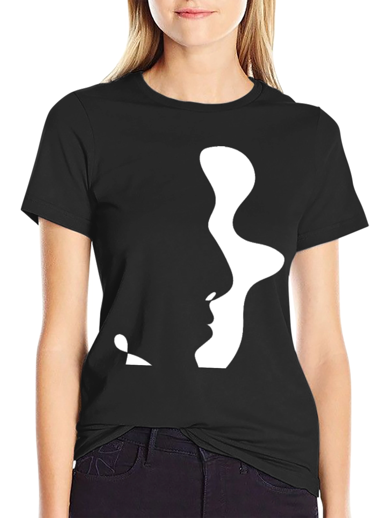 Abstract Faces Graphic Tee - Modern Black T-Shirt