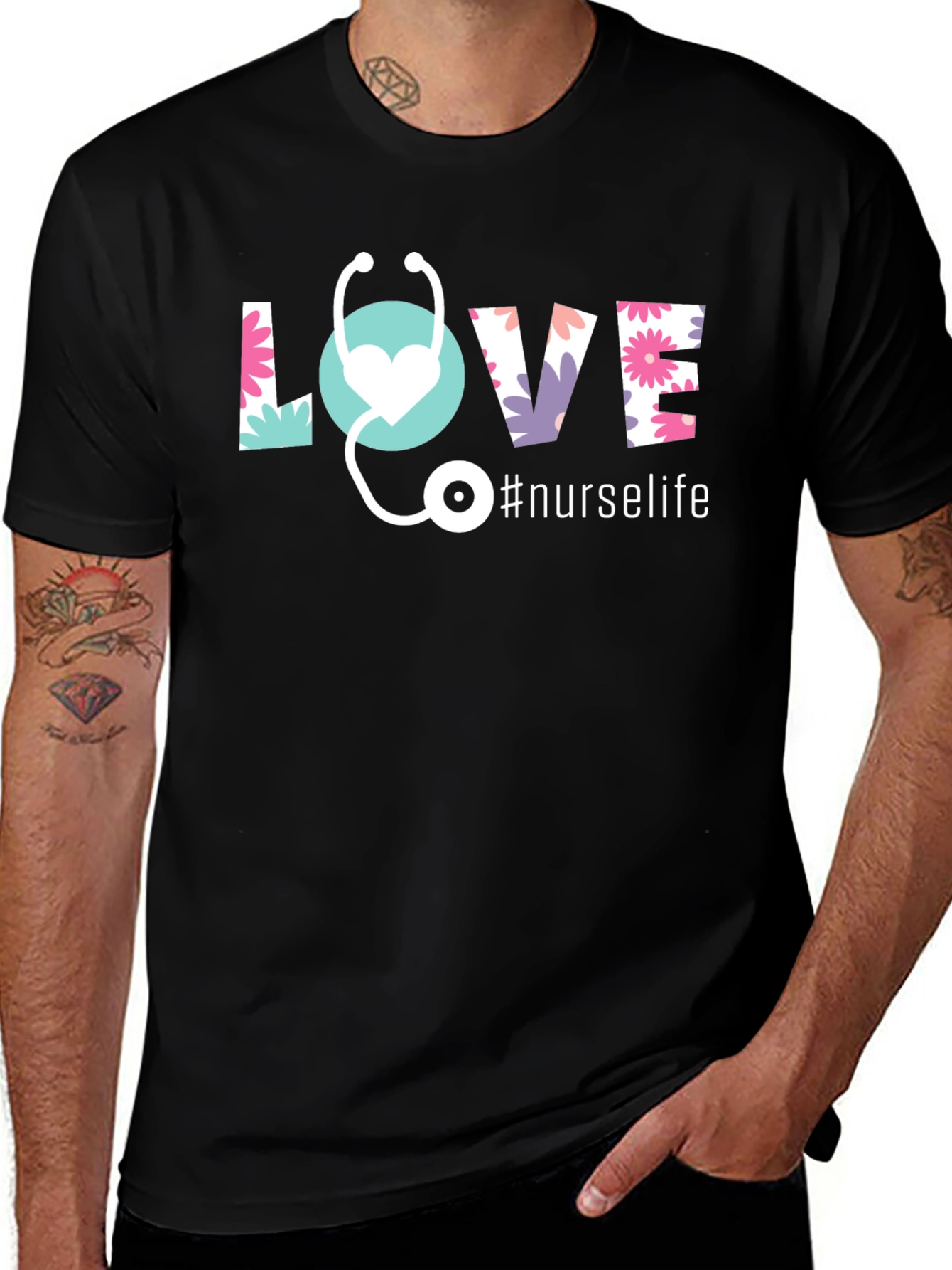 Nurse Life Floral LOVE Graphic T-Shirt