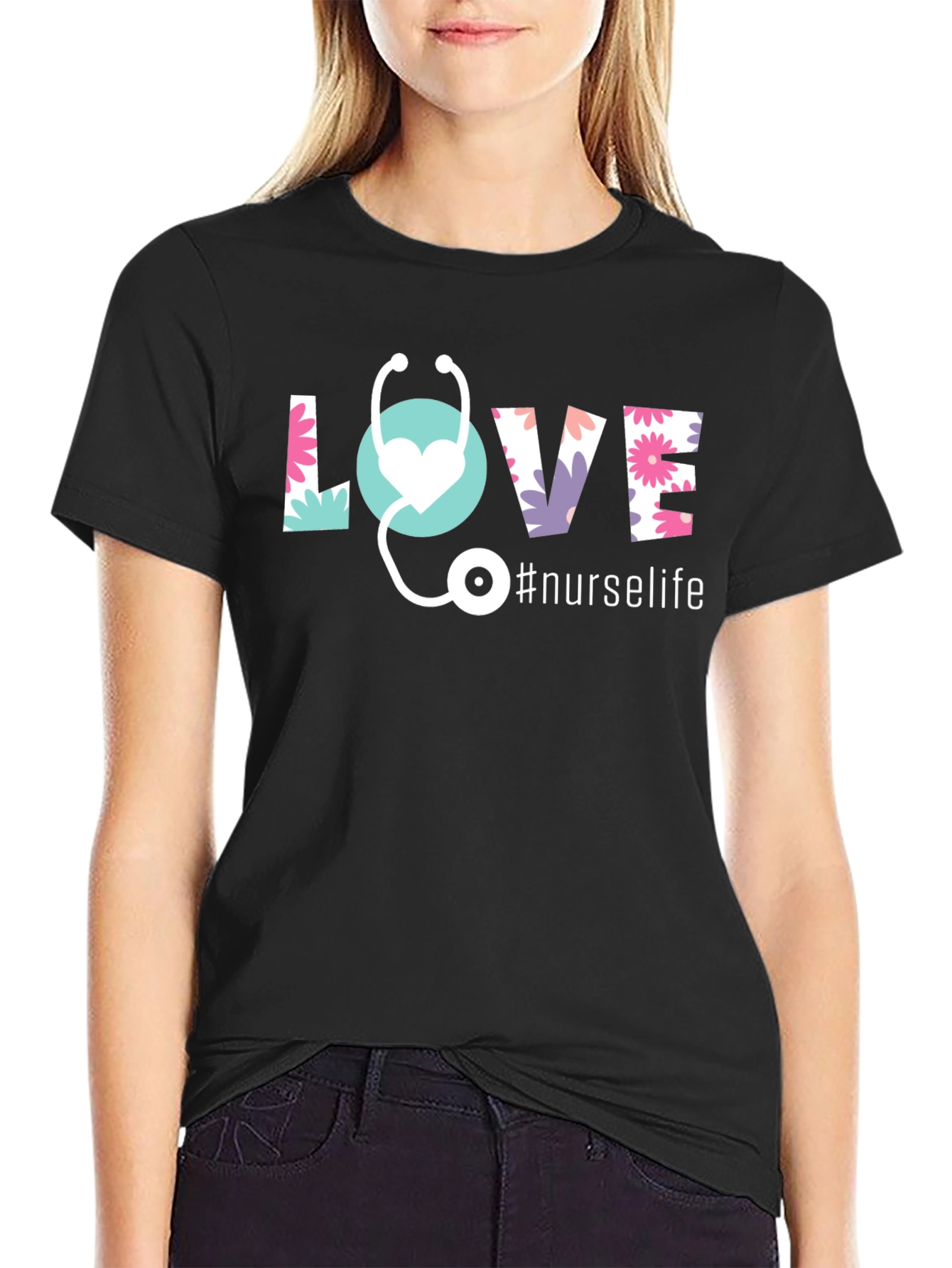 Nurse Life Floral LOVE Graphic T-Shirt