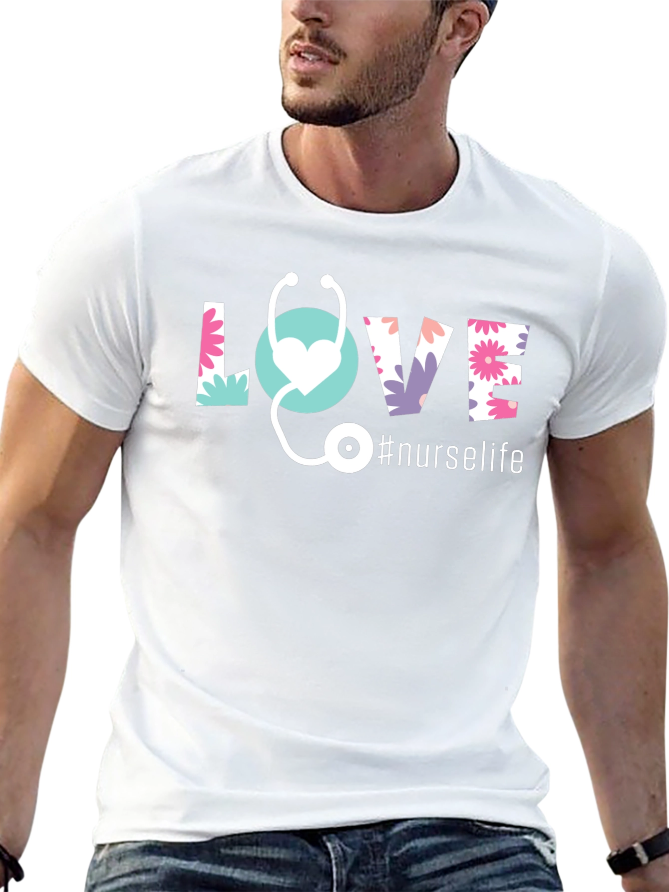 Nurse Life Floral LOVE Graphic T-Shirt