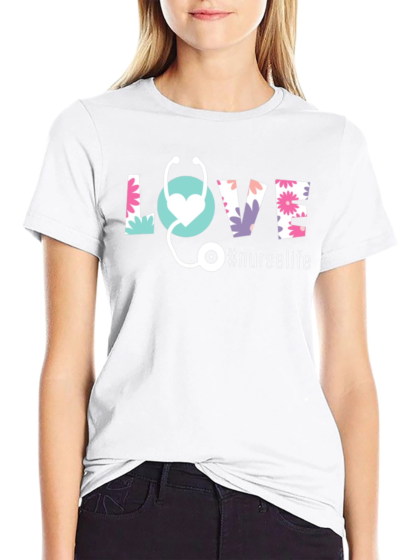 Nurse Life Floral LOVE Graphic T-Shirt